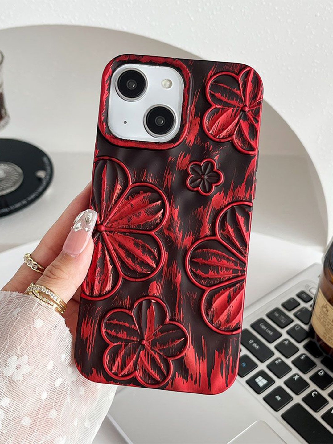 

Luxury Kase Floral Printed iPhone 13 Back Case Mobile Accessories, Red