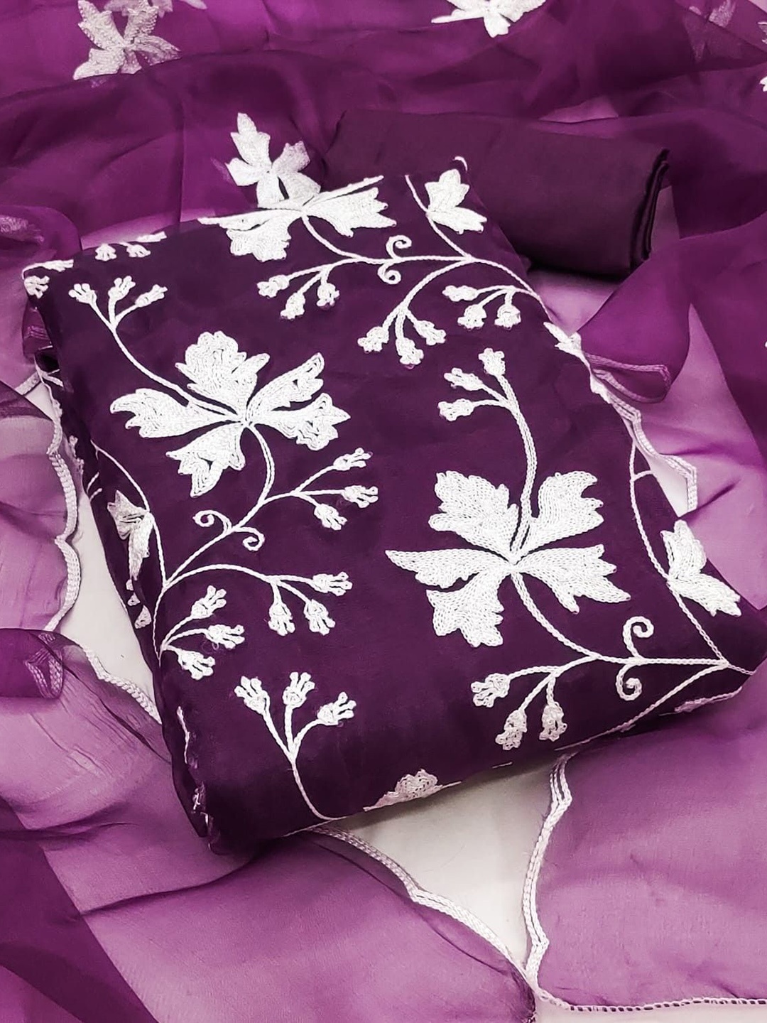 

ZEEPKART Organza Unstitched Dress Material, Purple