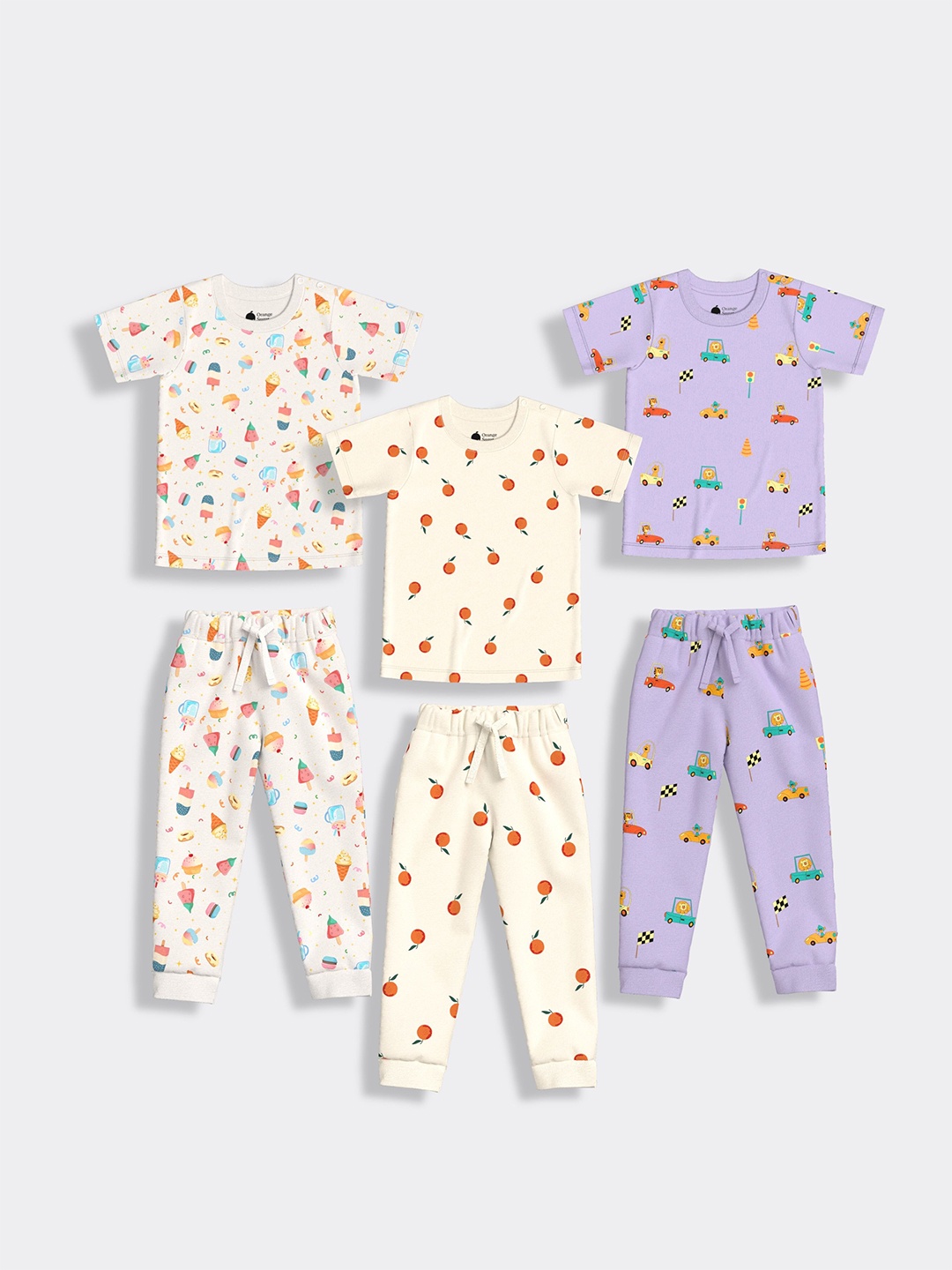 

Orange Sugar Unisex Kids Printed T-shirt with Pyjamas, White