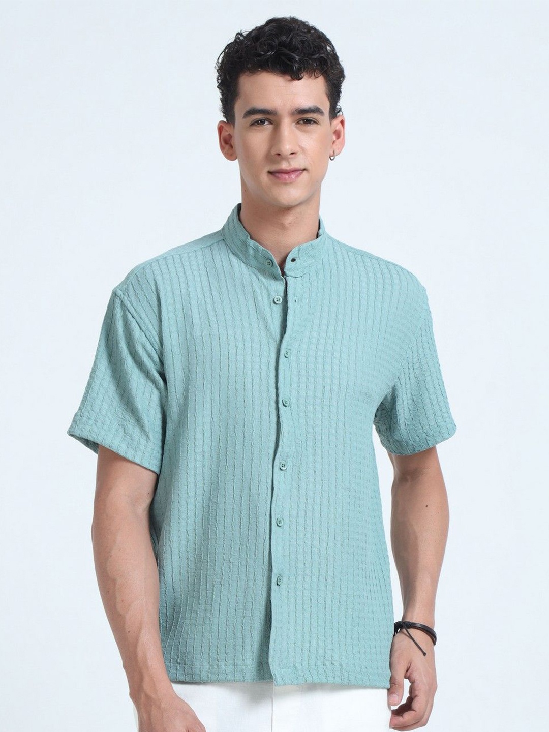 

NEVER NEUD Men Relaxed Floruit Popcorn Texture Casual Shirt, Green