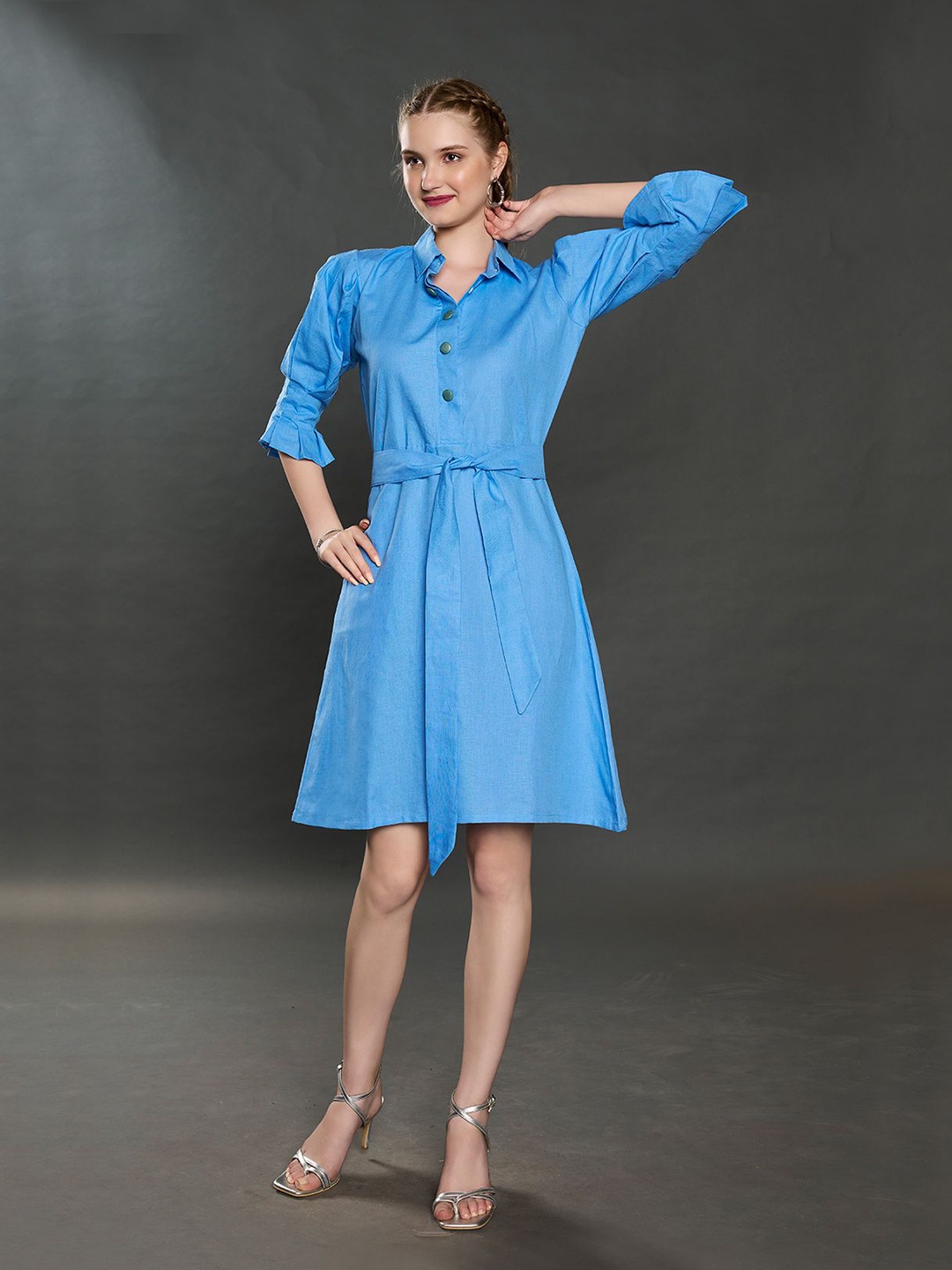 

ZILAIRE Linen A-Line Mini Dress, Blue