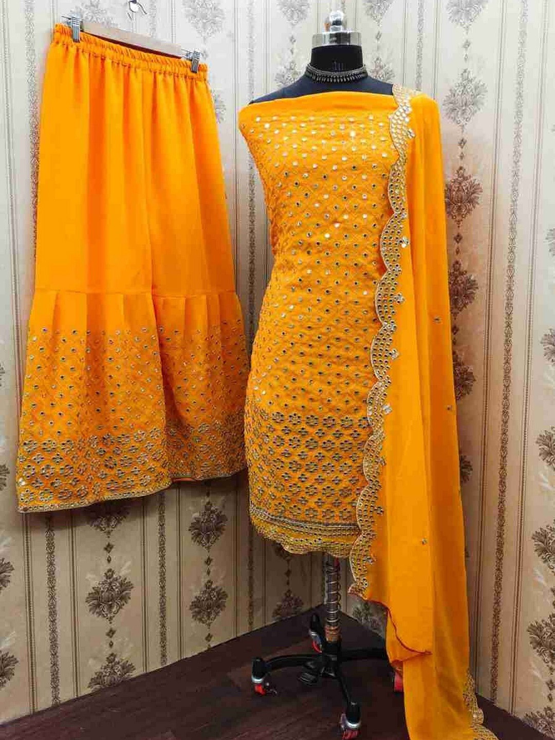

ZEEPKART Silk Georgette Unstitched Dress Material, Yellow