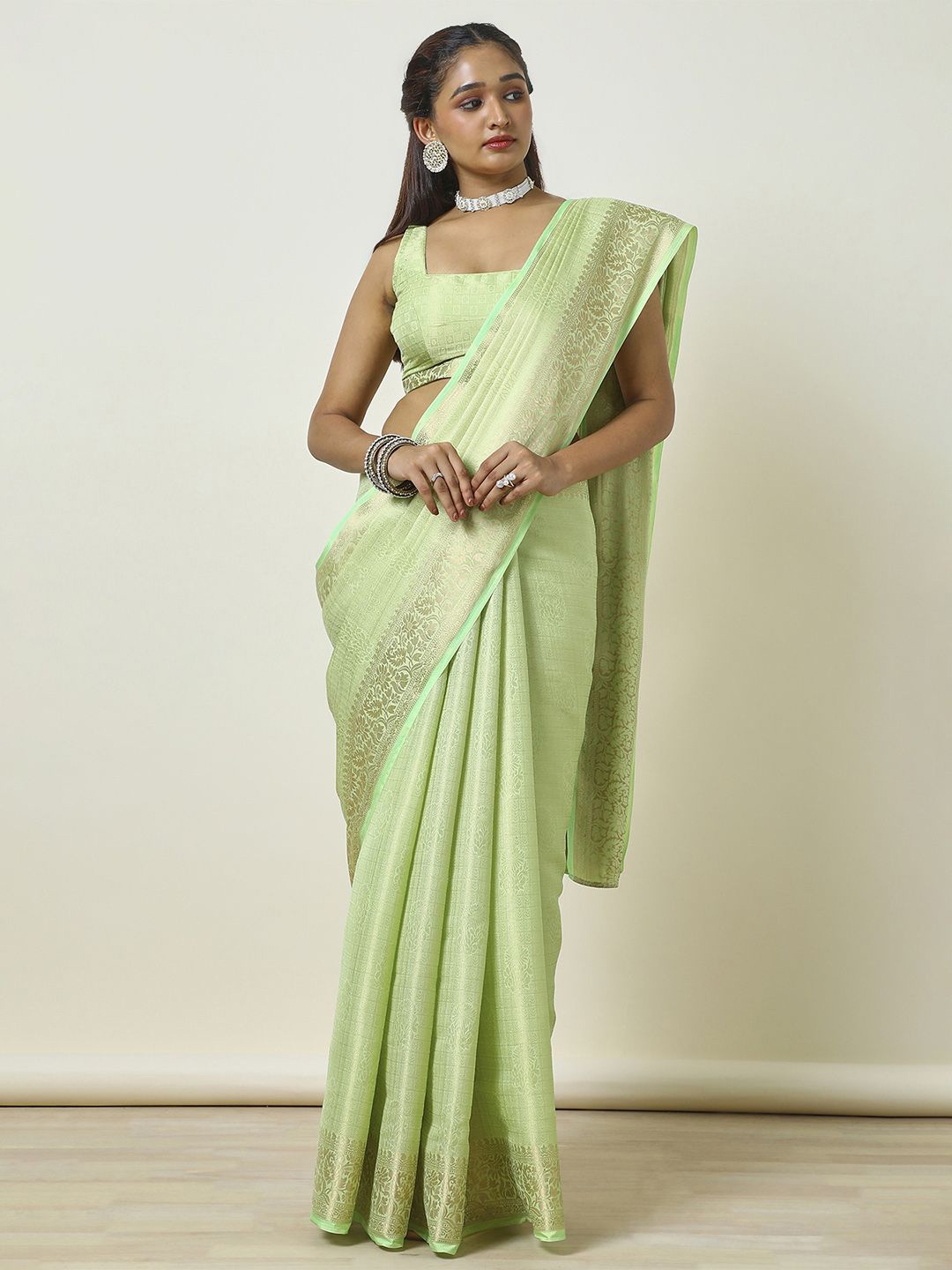 

Soch Ethnic Motifs Woven Design Zari Saree, Green