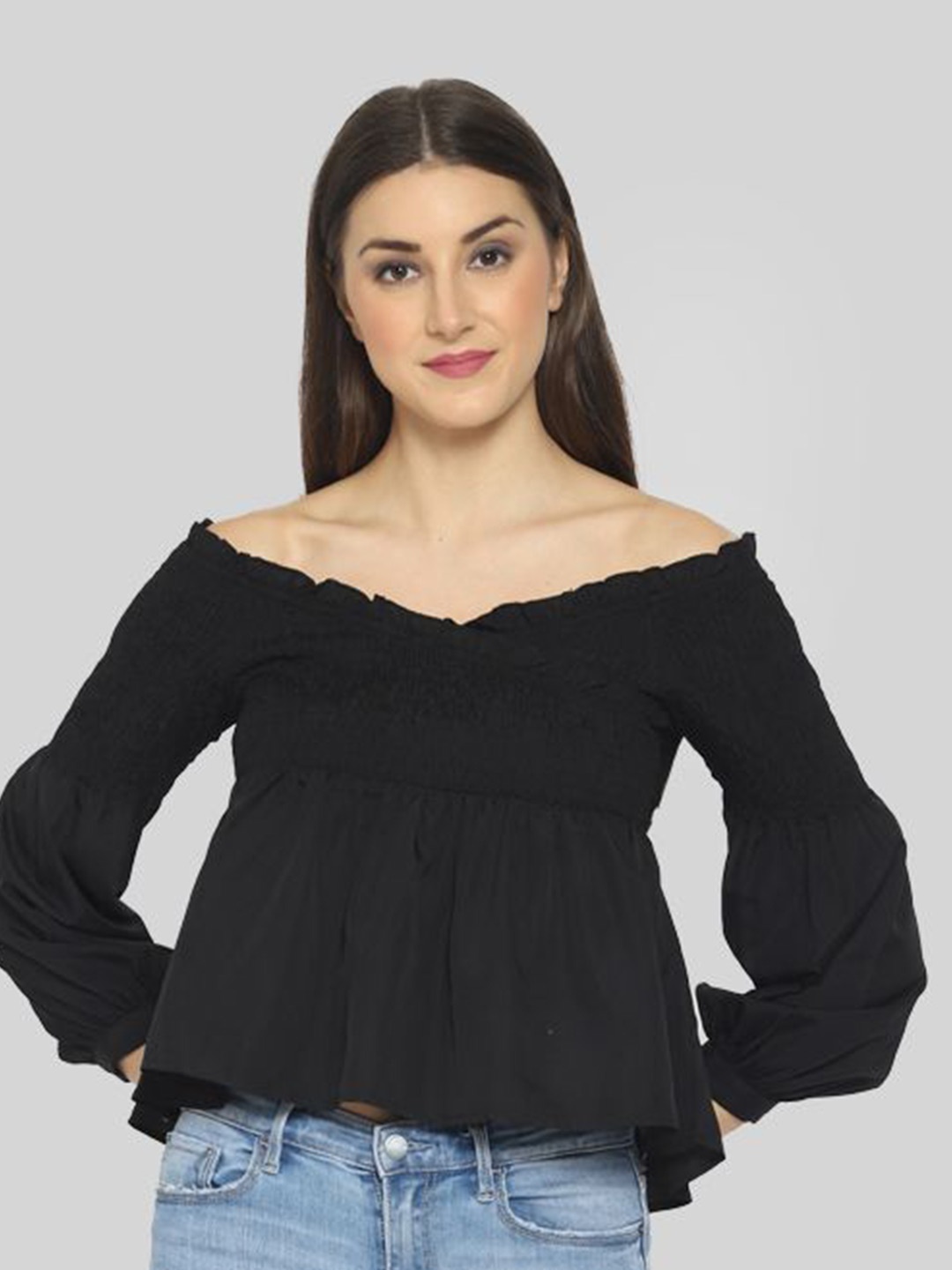 

all about you Off-Shoulder Puff Sleeve Empire Top, Black