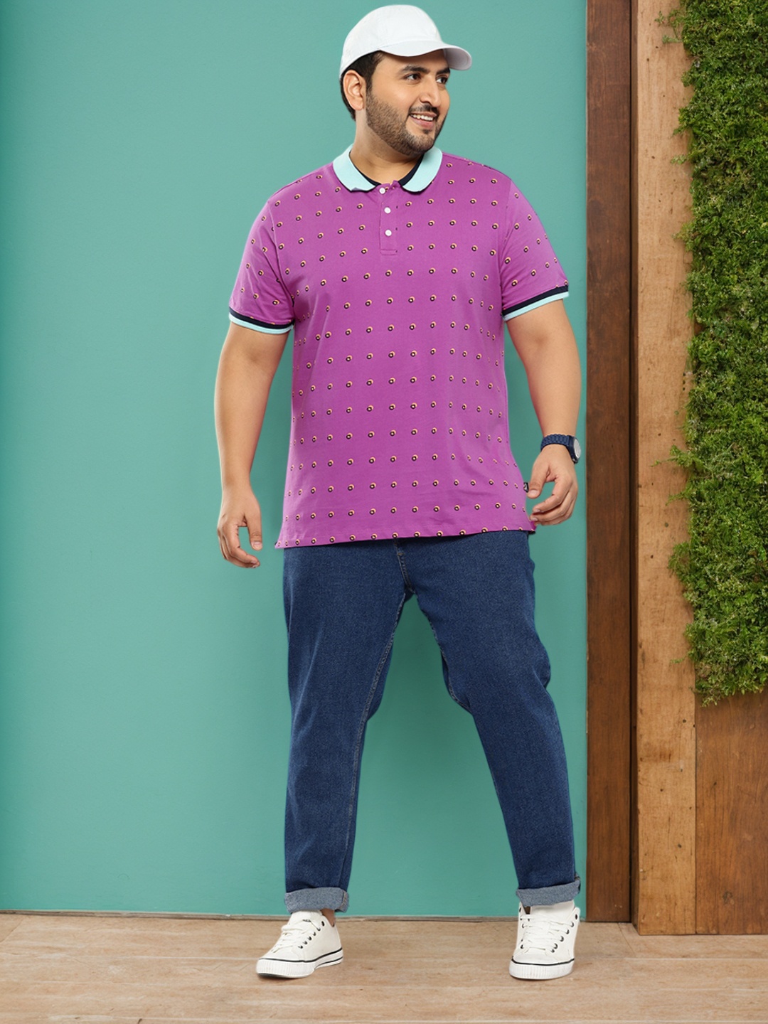 

Sztori Plus Size Printed Polo Collar Pure Cotton T-shirt, Magenta