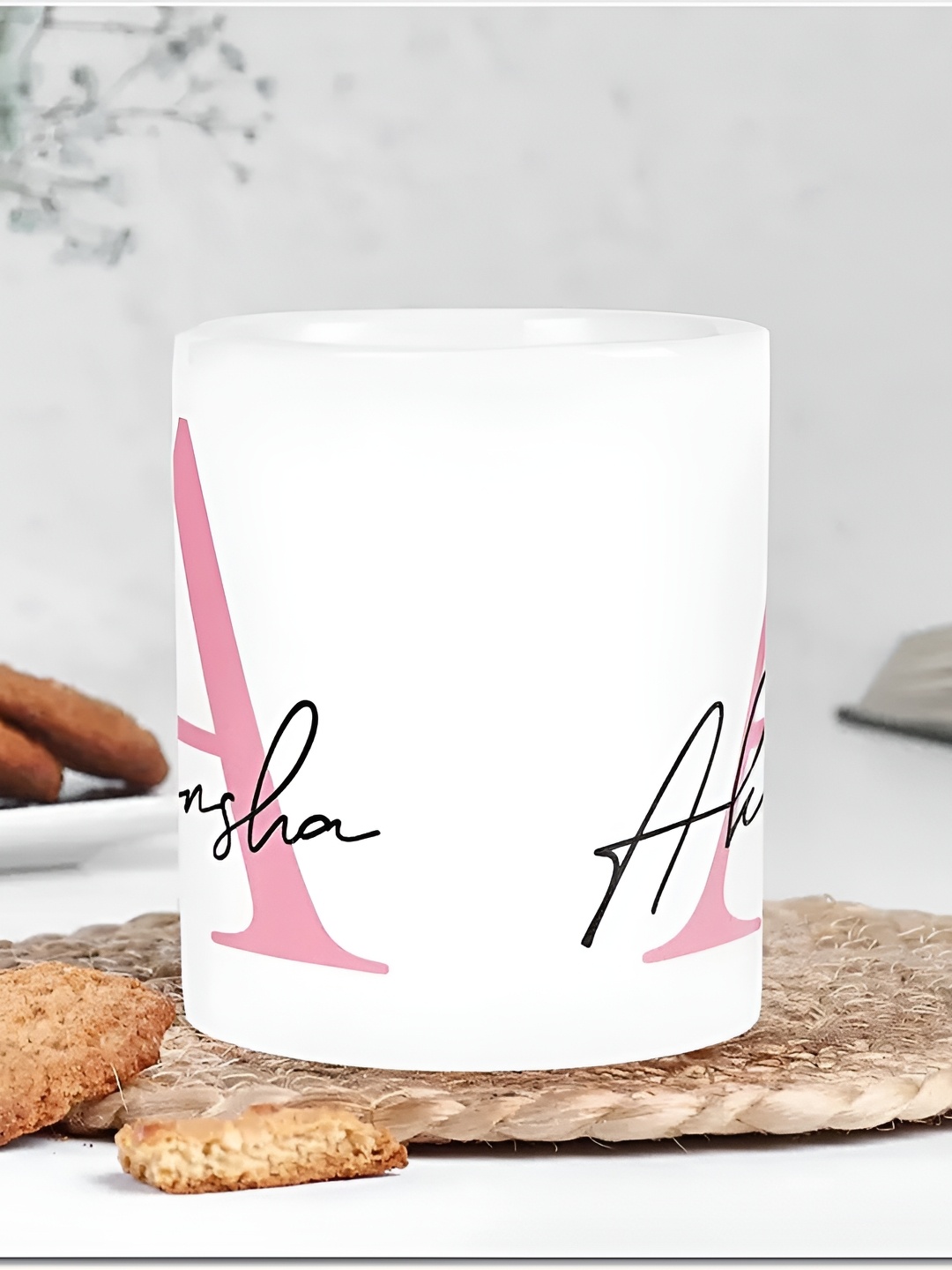 

fnp White & Pink Printed Ceramic Glossy Mugs Set of Cups and Mugs