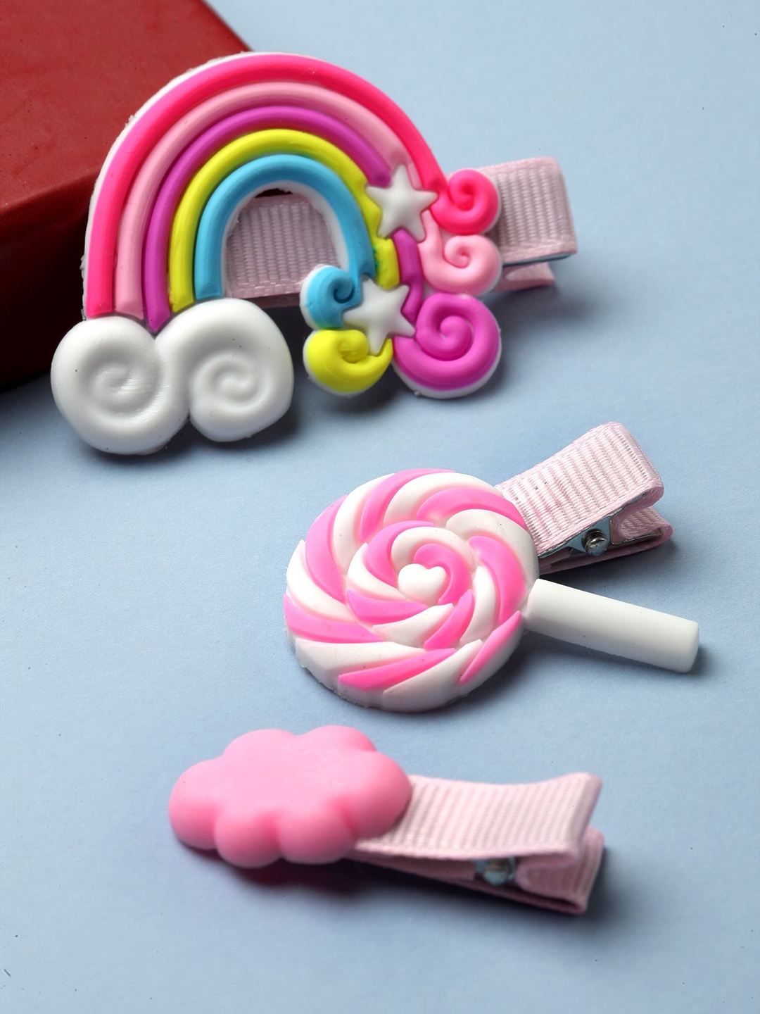 

Babymoon Girls Set of 3 Rainbow Hairclips, Pink