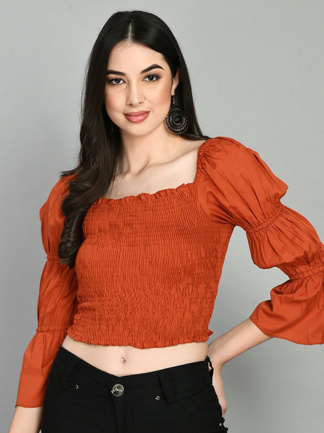 

all about you Puff Sleeve Crop Top, Brown