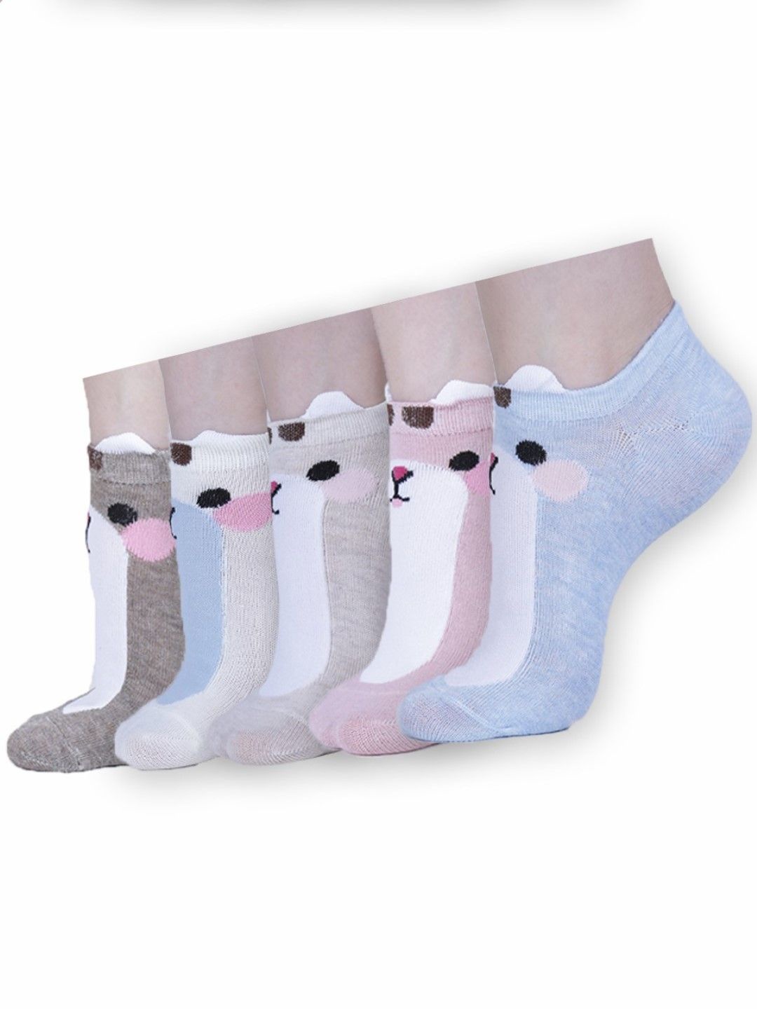 

Dollar Women 5Pcs Patterned Cotton Ankle Length Socks, Blue