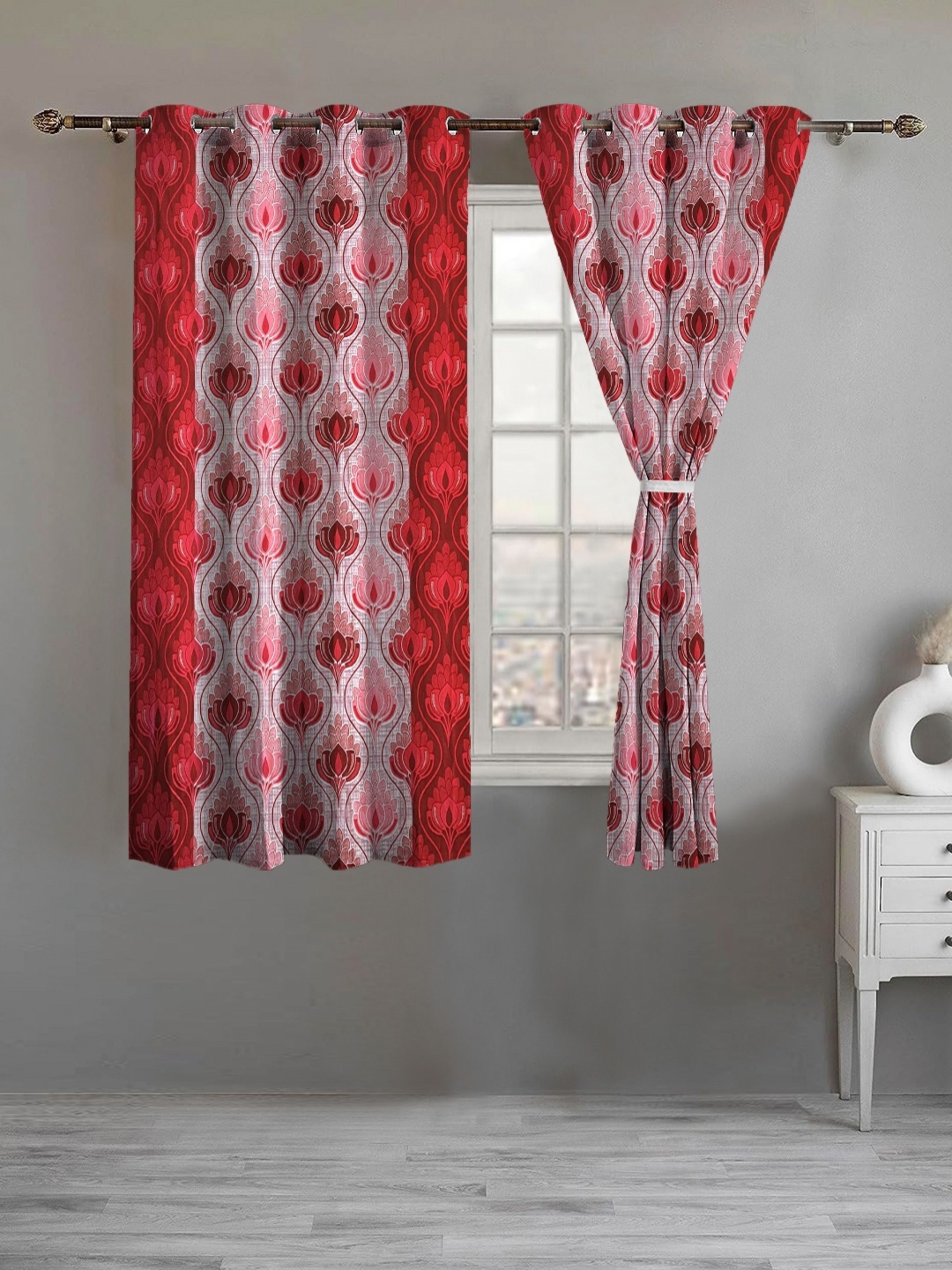 

Lunar Days Maroon Set of 2 Floral Room Darkening Window Curtain