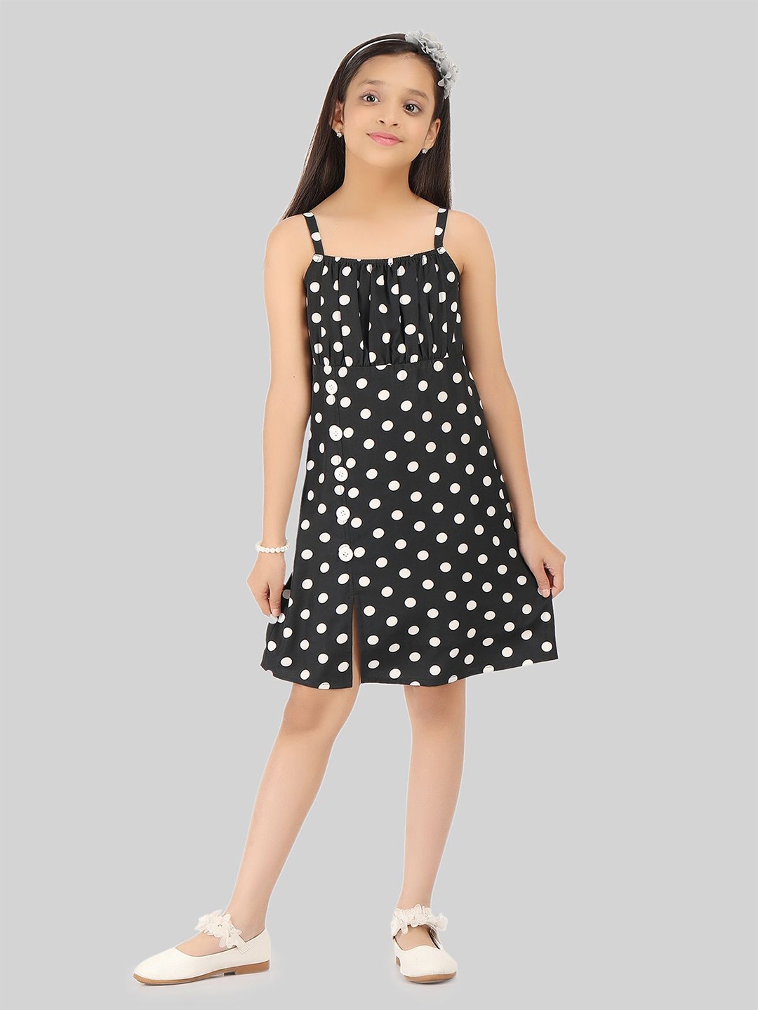 

BEING NAUGHTY Girls Polka Dot Printed A-Line Dress, Black