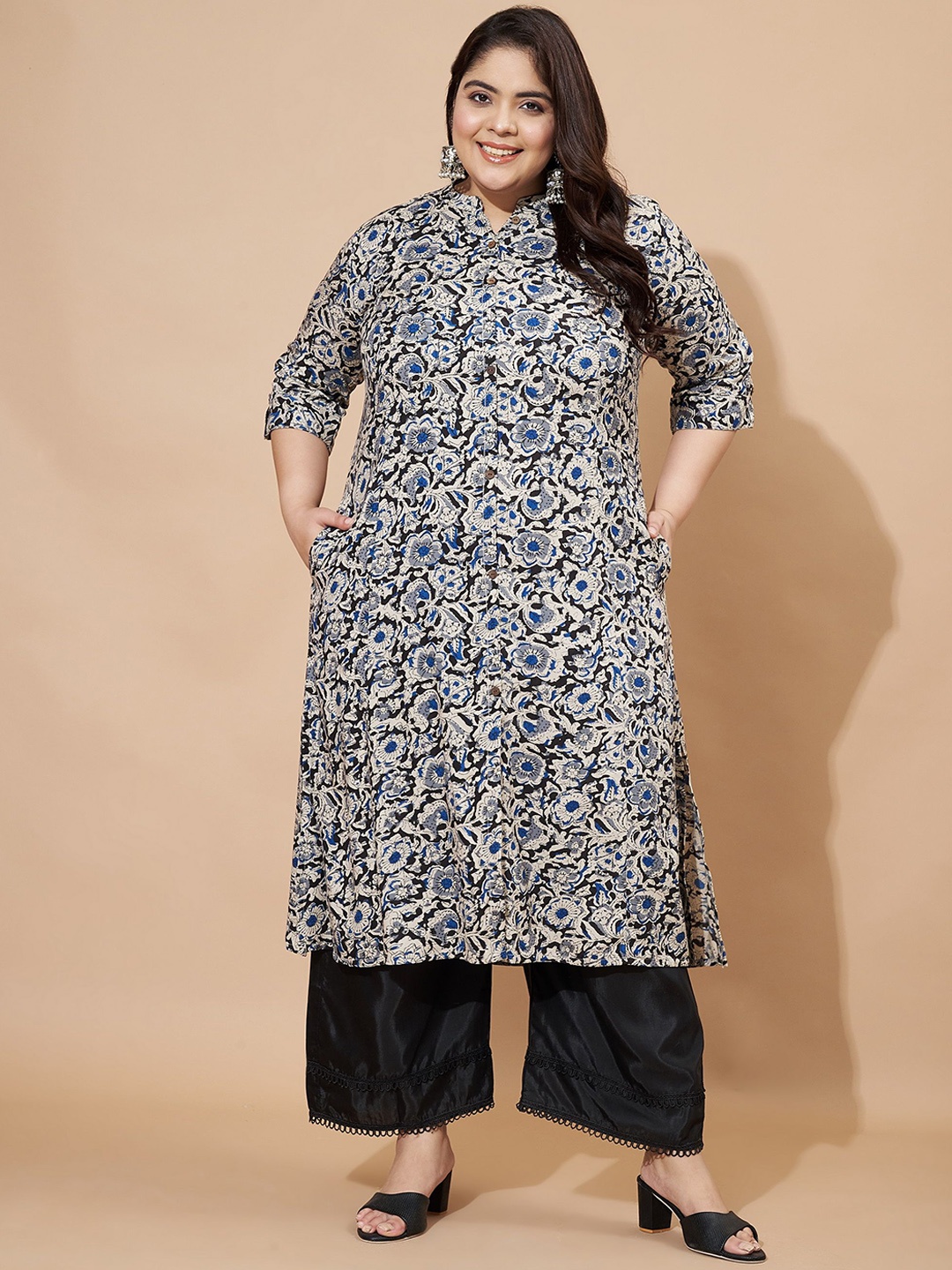 

Vbuyz Women Floral Printed Halter Neck Floral Anarkali Kurta, Blue