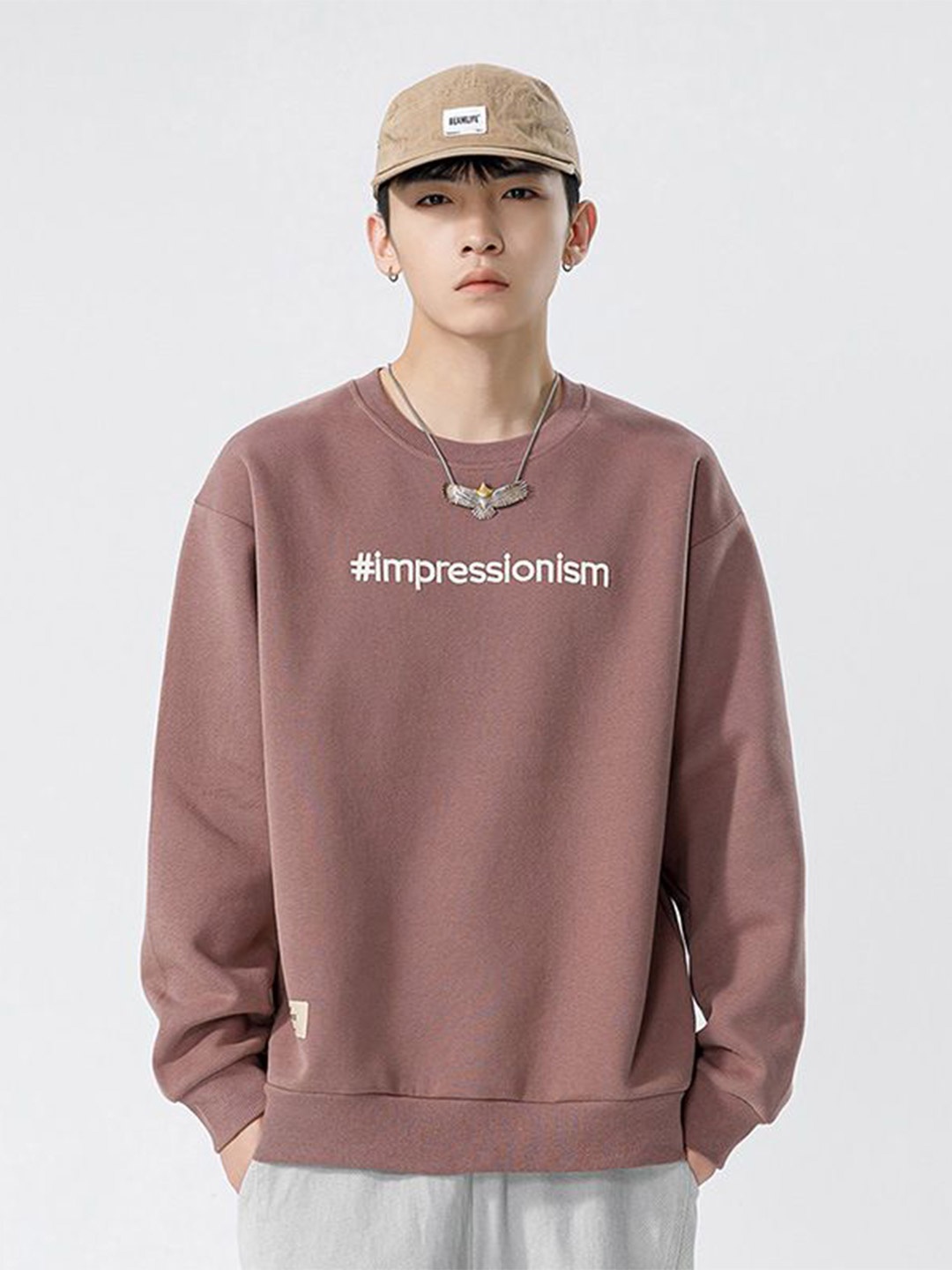 

HERE&NOW Men Printed Long Sleeves Round Neck Sweatshirt, Pink