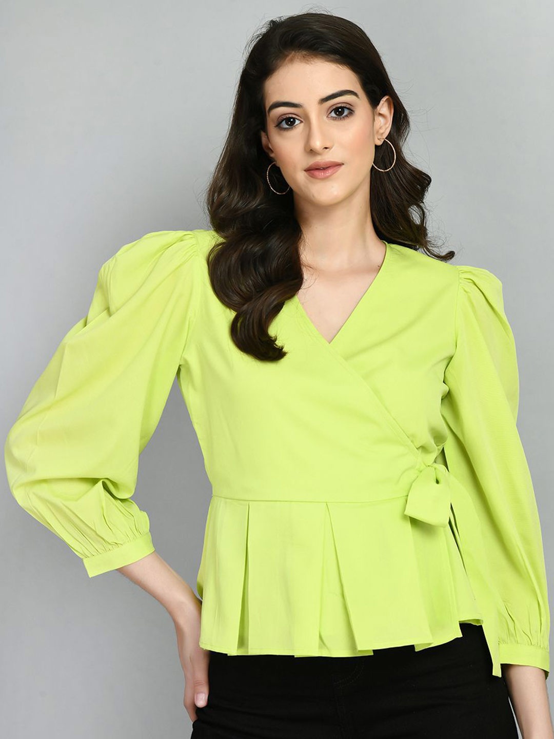 

all about you Women Puff Sleeve Wrap Top, Green