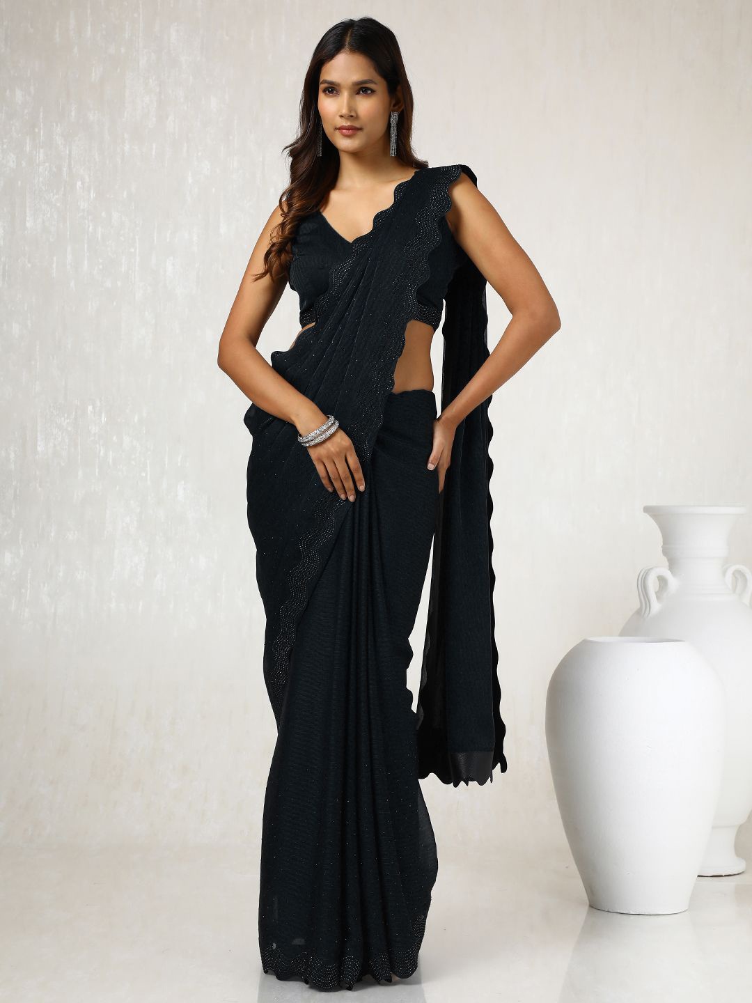 

Soch Embellished Sequinned Pure Chiffon Saree, Black