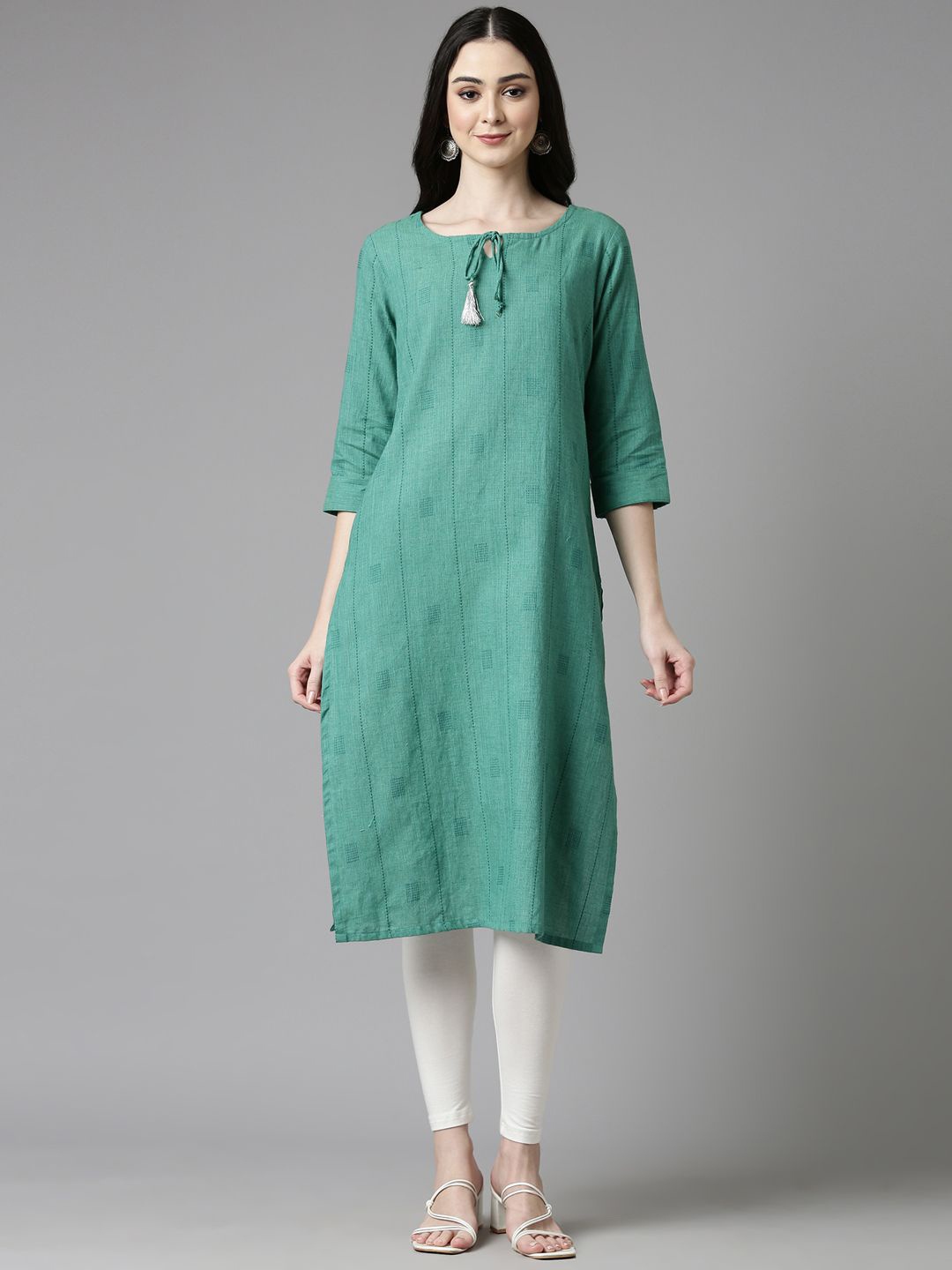 

Anouk Women Printed Flared Sleeves Gotta Patti Kurta, Green