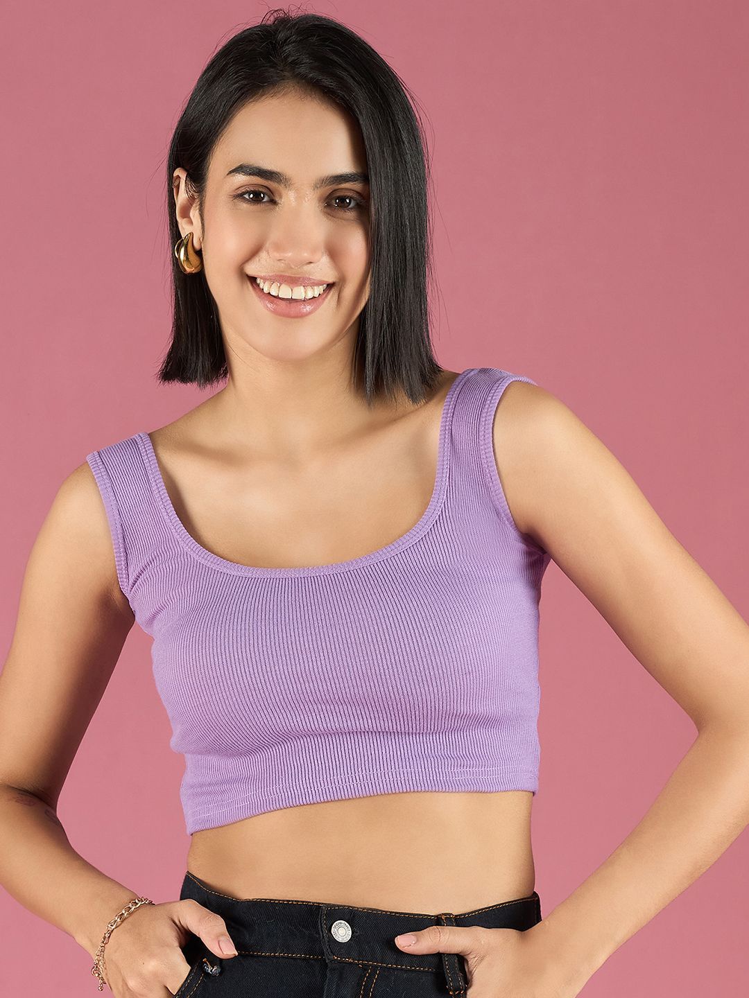 

bearbrother Scoop Neck Sleeveless Tank Crop Top, Purple