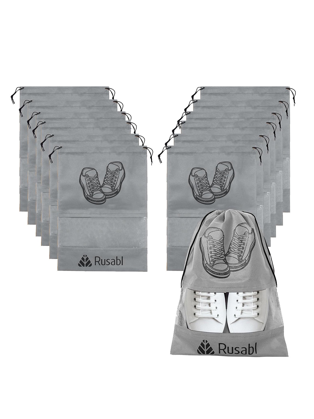 

Rusabl Set of 12 Foldable Shoes Pouch Travel Accessory, Grey