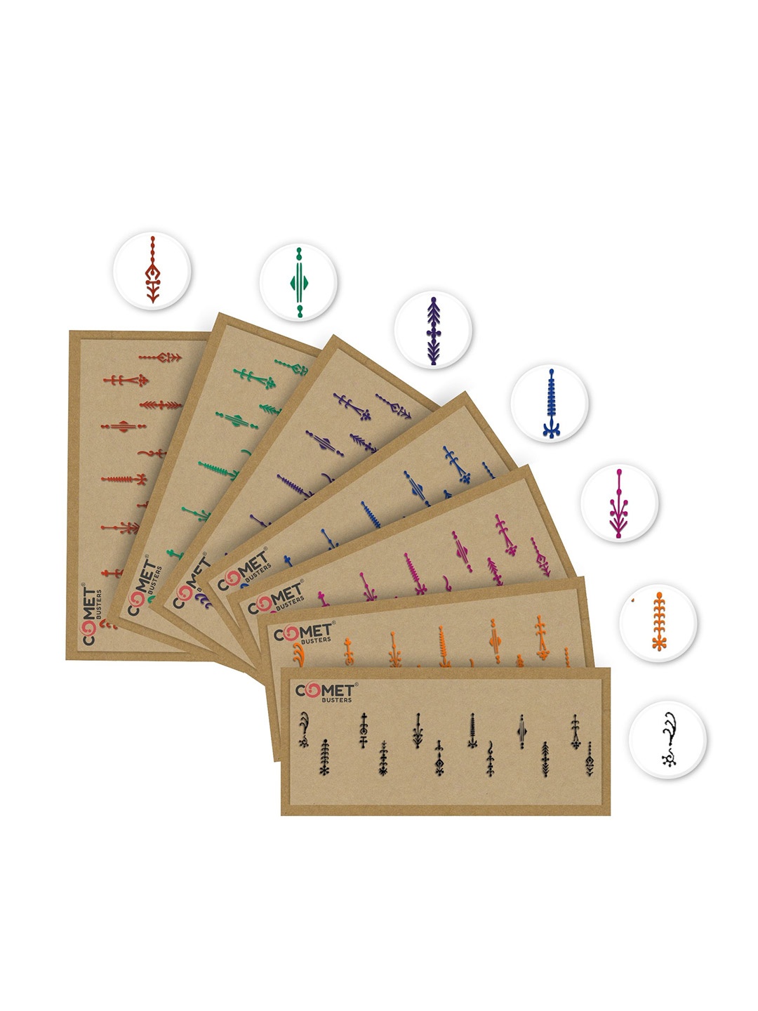 

Comet Busters Set Of 7 Traditional Designer Bindis- 12 Pcs Each, Beige