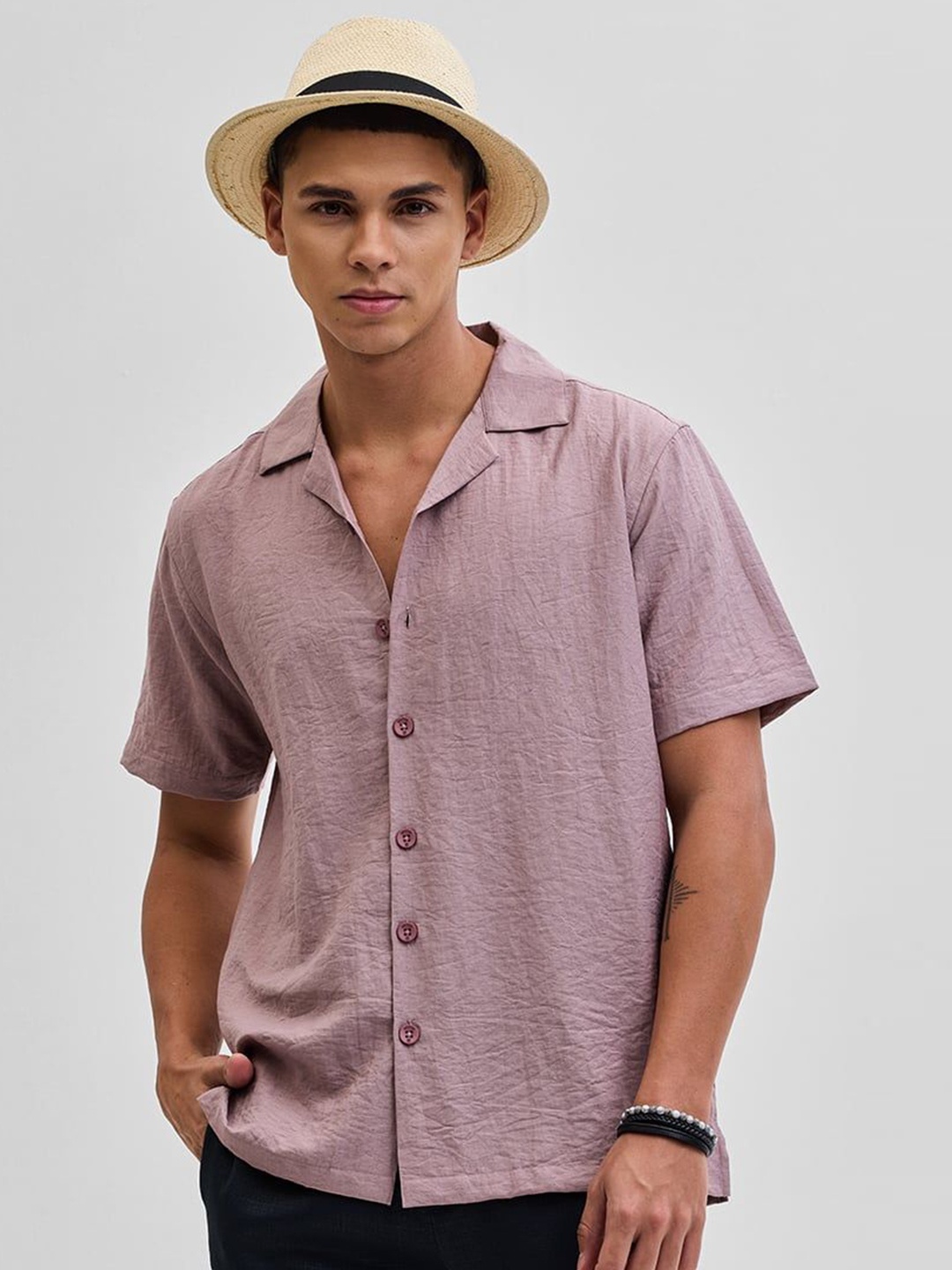 

Snitch Men Relaxed Boxy Opaque Casual Shirt, Mauve