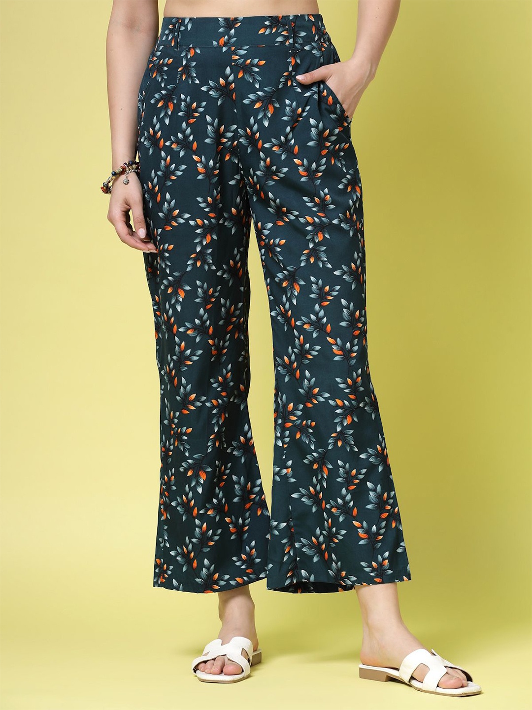 

BEING NAUGHTY Women Floral Printed Wide Leg Palazzos, Black