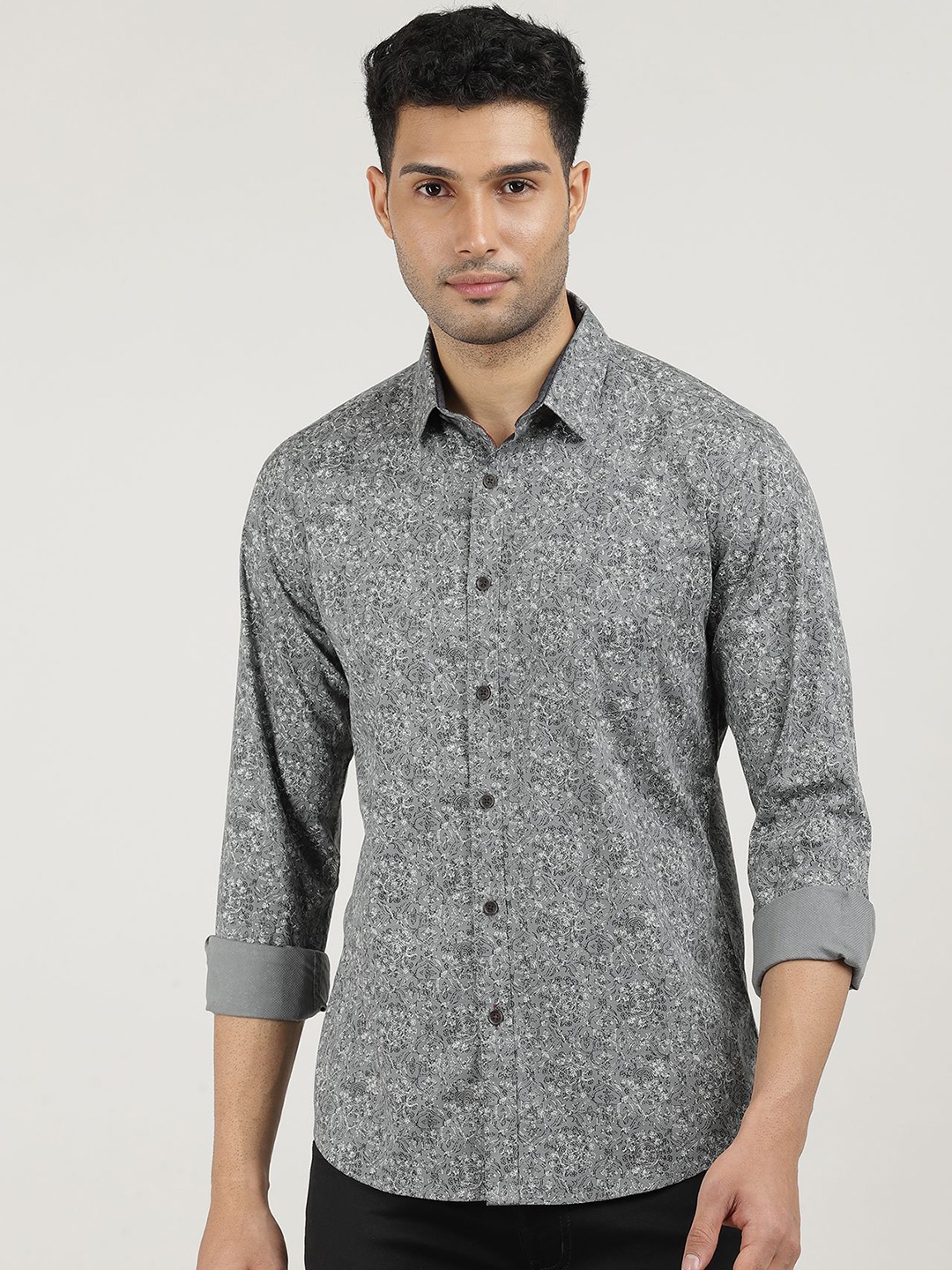 

DRAGON HILL Men Classic Slim Fit Opaque Printed Casual Shirt, Grey