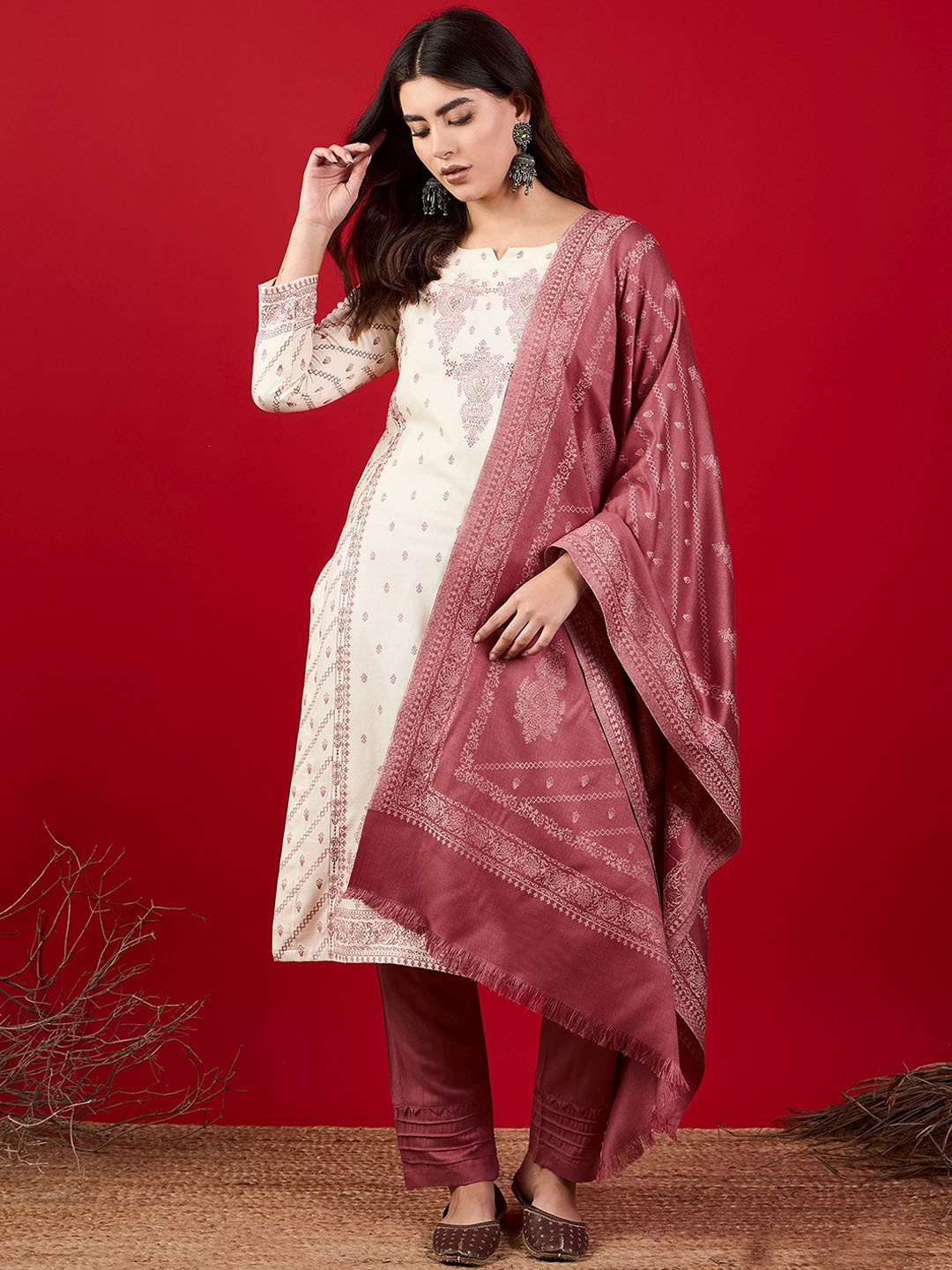 

HK colours of fashion Unstitched Dress Material, Off white