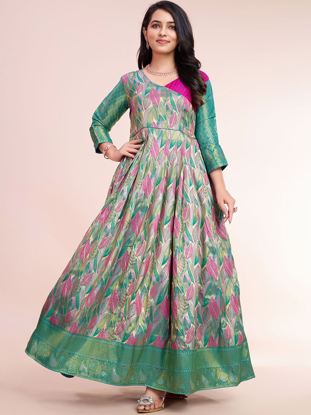 

Tasarika Ethnic Motifs Jacquard Ethnic Dresses, Green