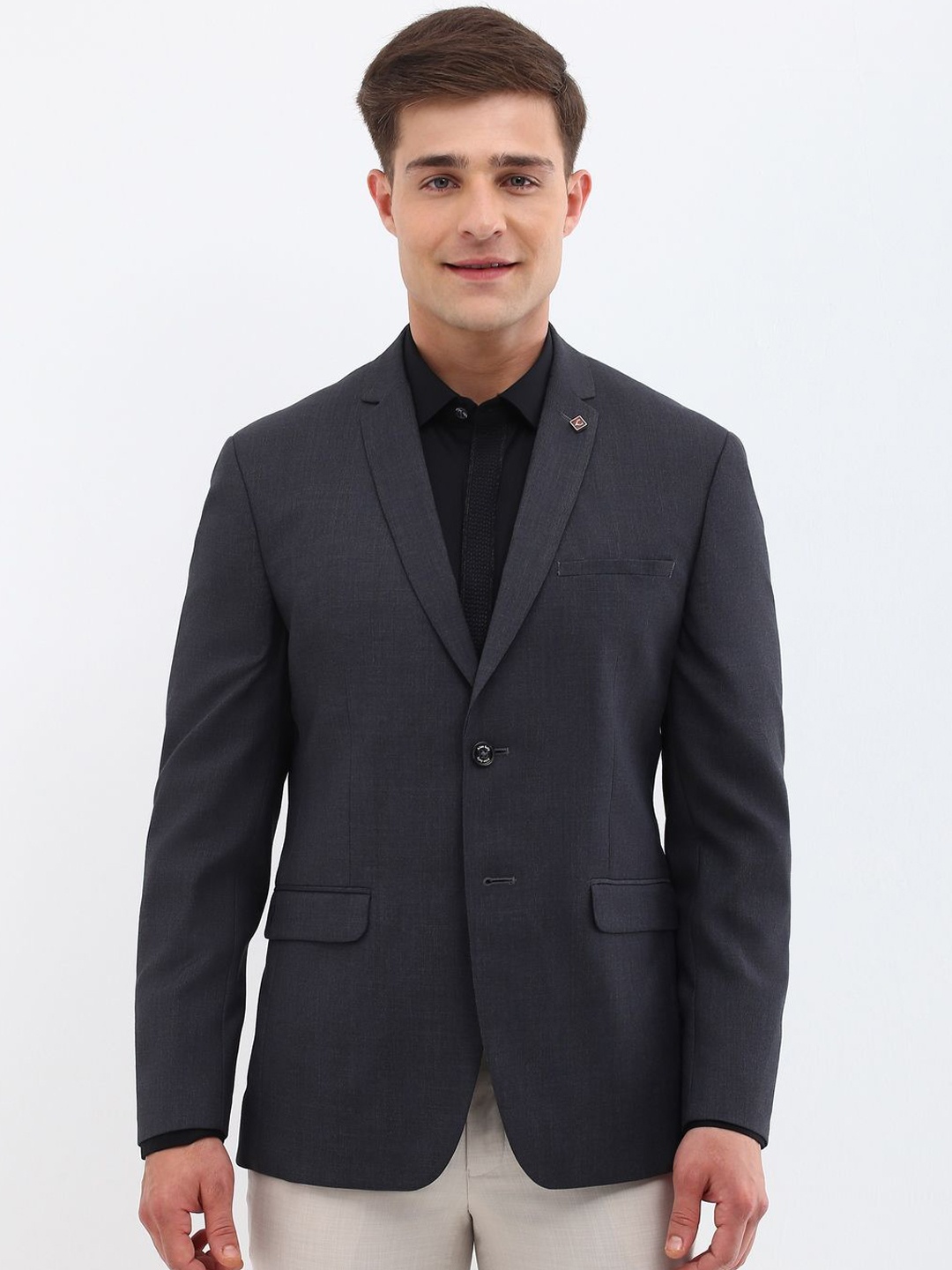 

Allen Solly Men Textured Slim Fit Single-Breasted Blazer, Charcoal