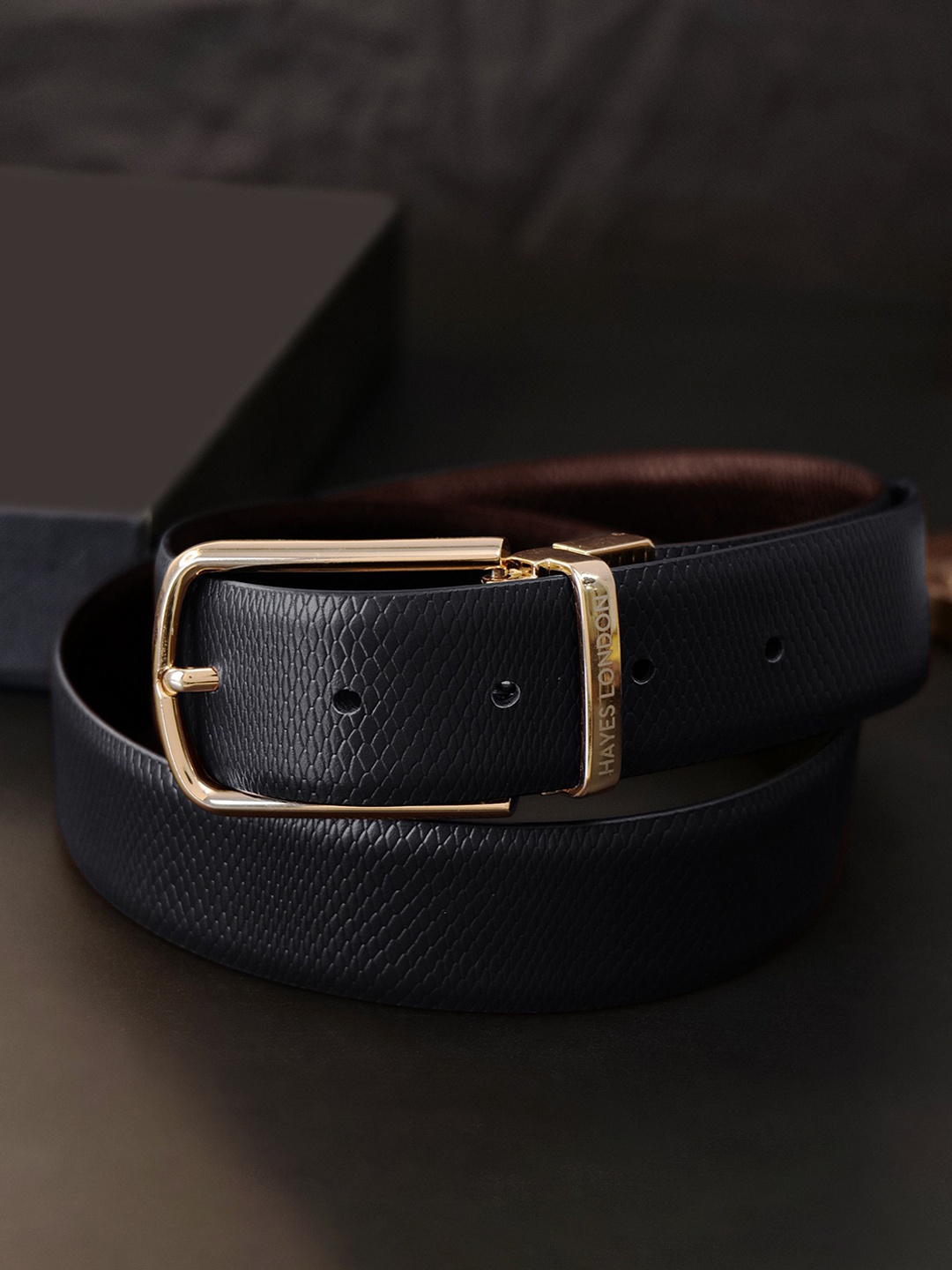 

Hayes London Men Leather Reversible Formal Belt, Gold