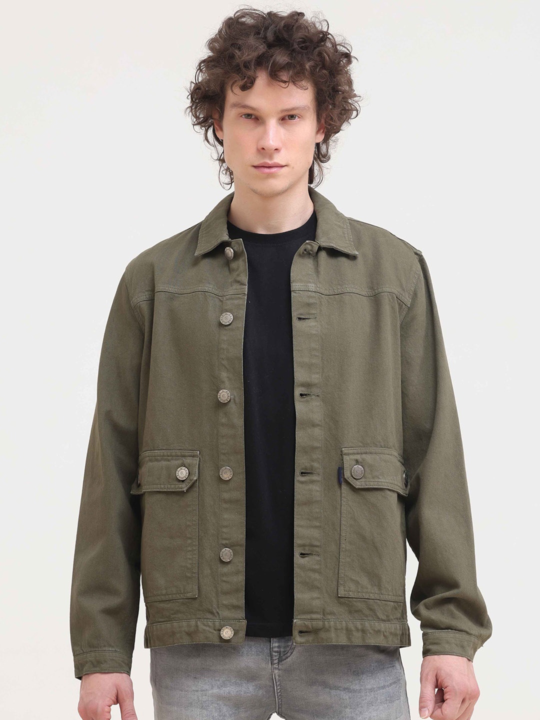 

Grit and Flair Men Cotton Fashion Jacket, Green