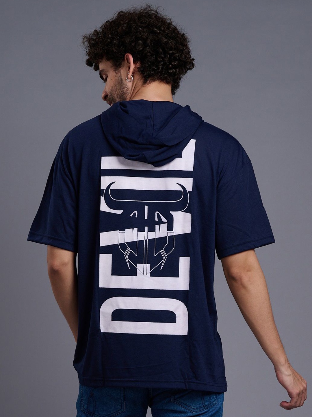 

GO DEVIL Men Striped Hooded Pockets T-shirt, Blue
