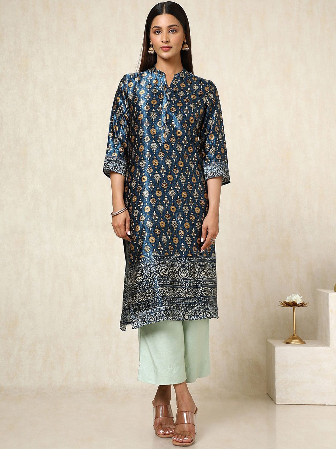 

Soch Women Ethnic Motifs Printed Sequinned Kurta, Blue