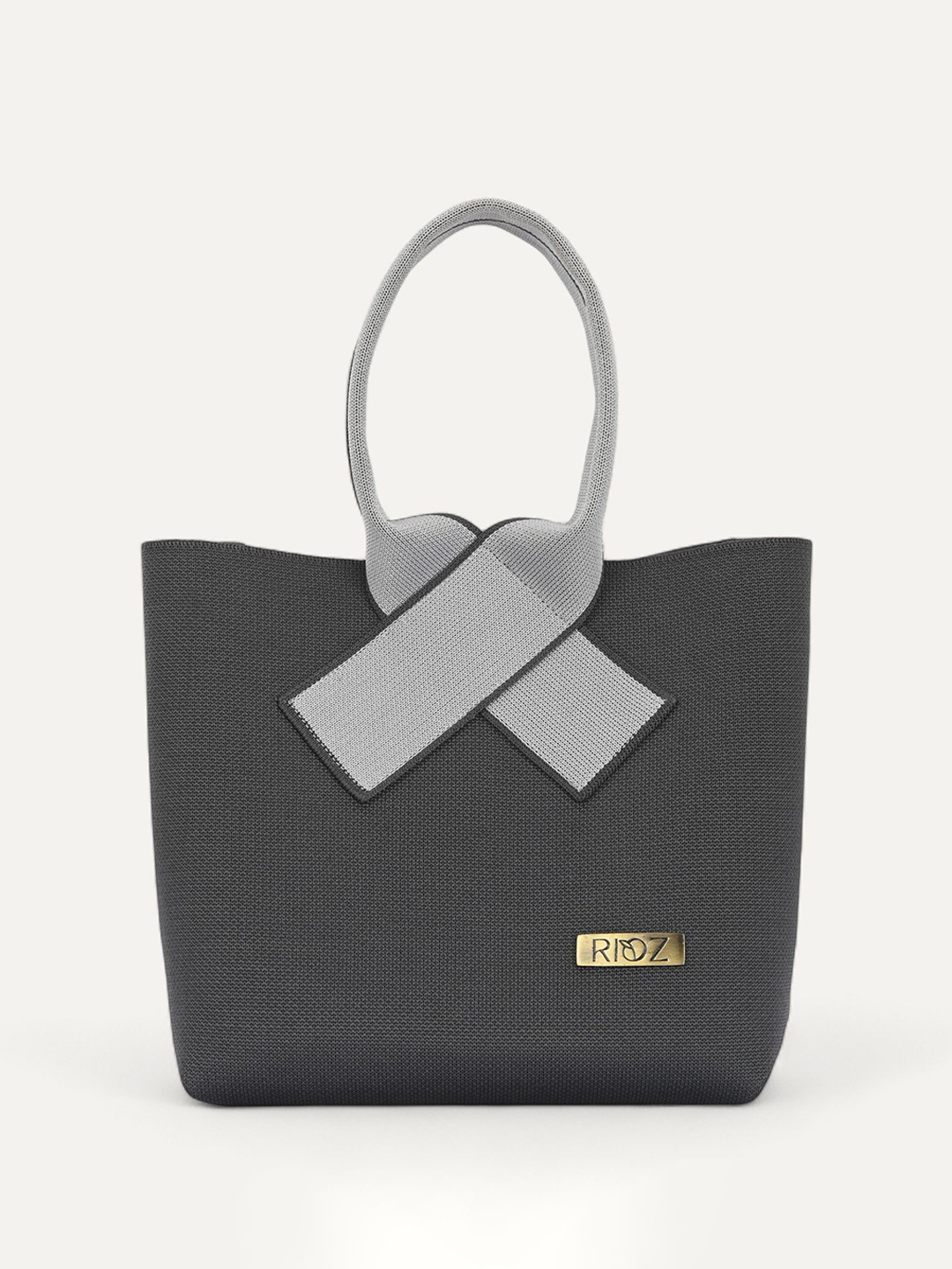 

Rioz Oversized Structured Handheld Bag with Bow Detail, Grey