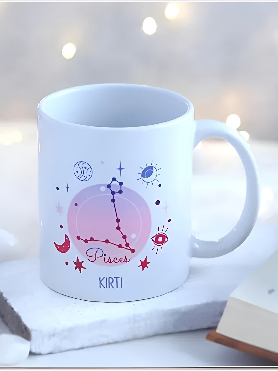 

fnp White & Pink Printed Ceramic Glossy Mugs Set of Cups and Mugs