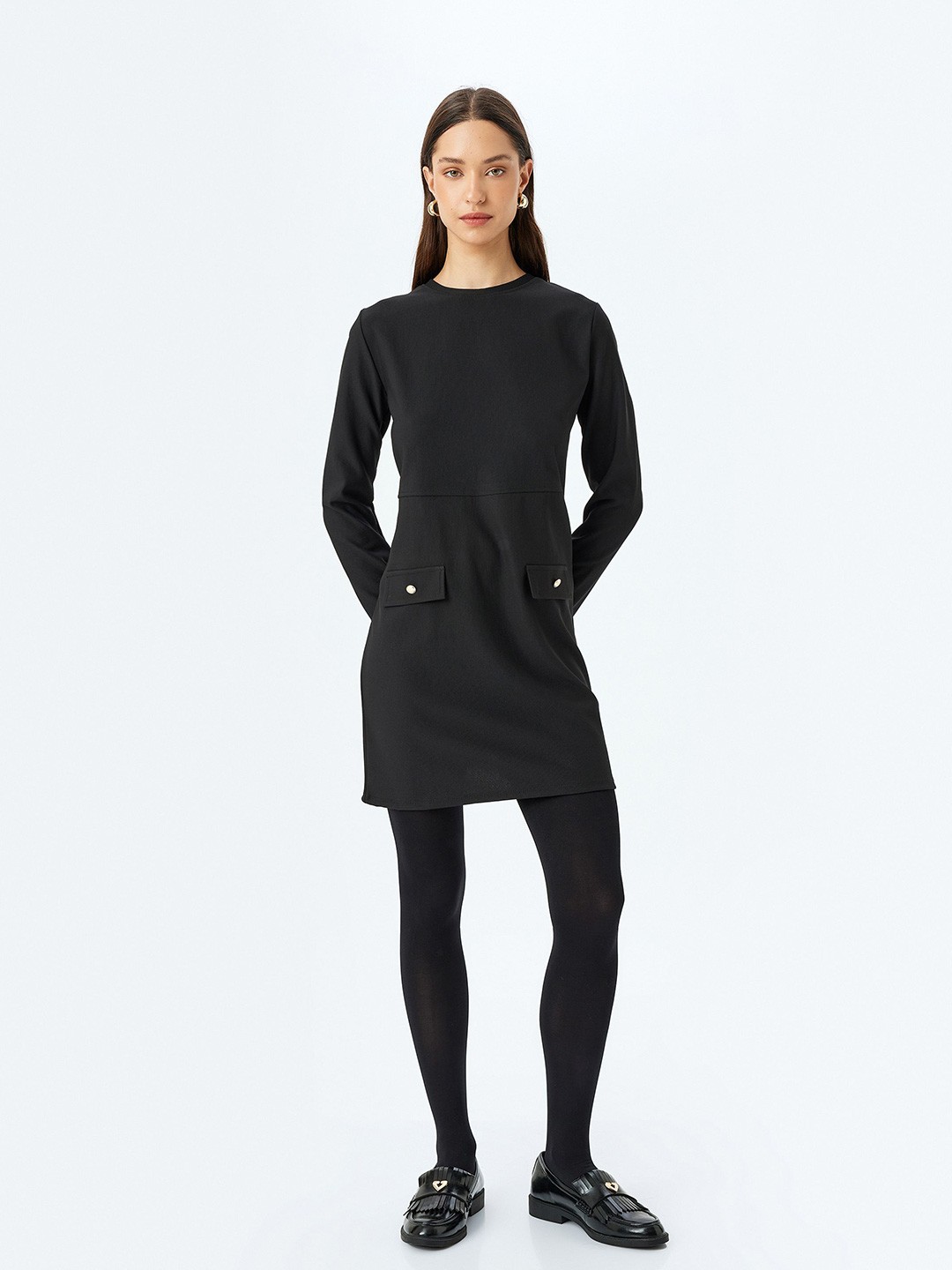 

Koton Women Round Neck A-Line Dress, Black