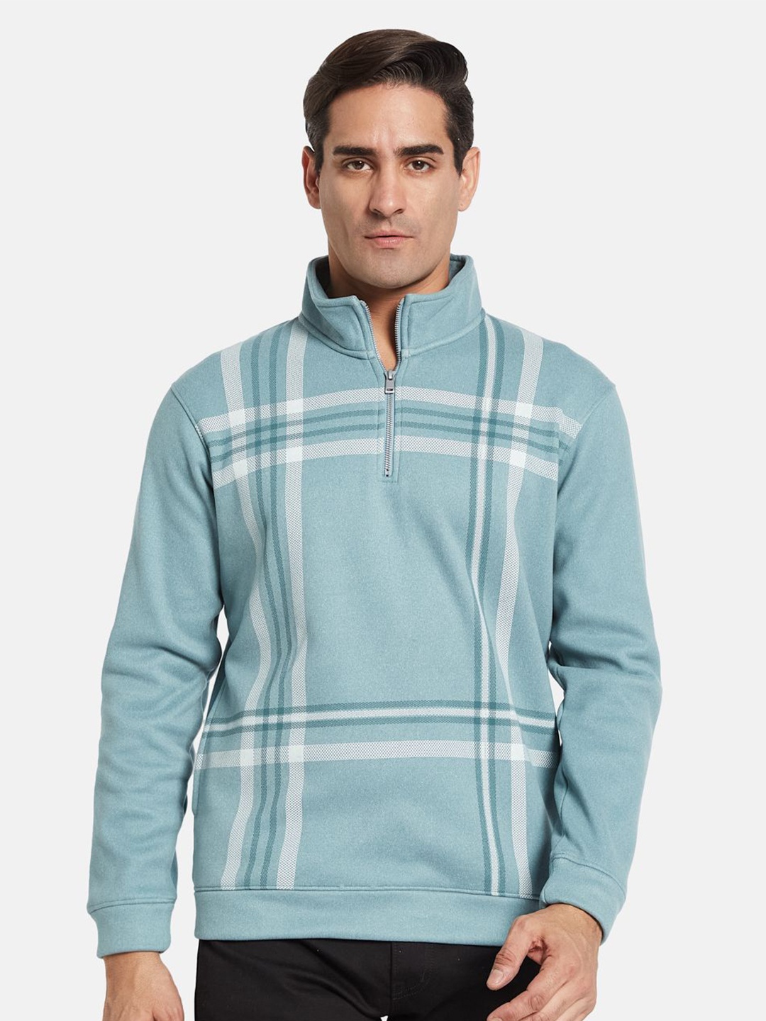 

Octave Men Striped Mandarin Collar Pullover Sweatshirt, Blue