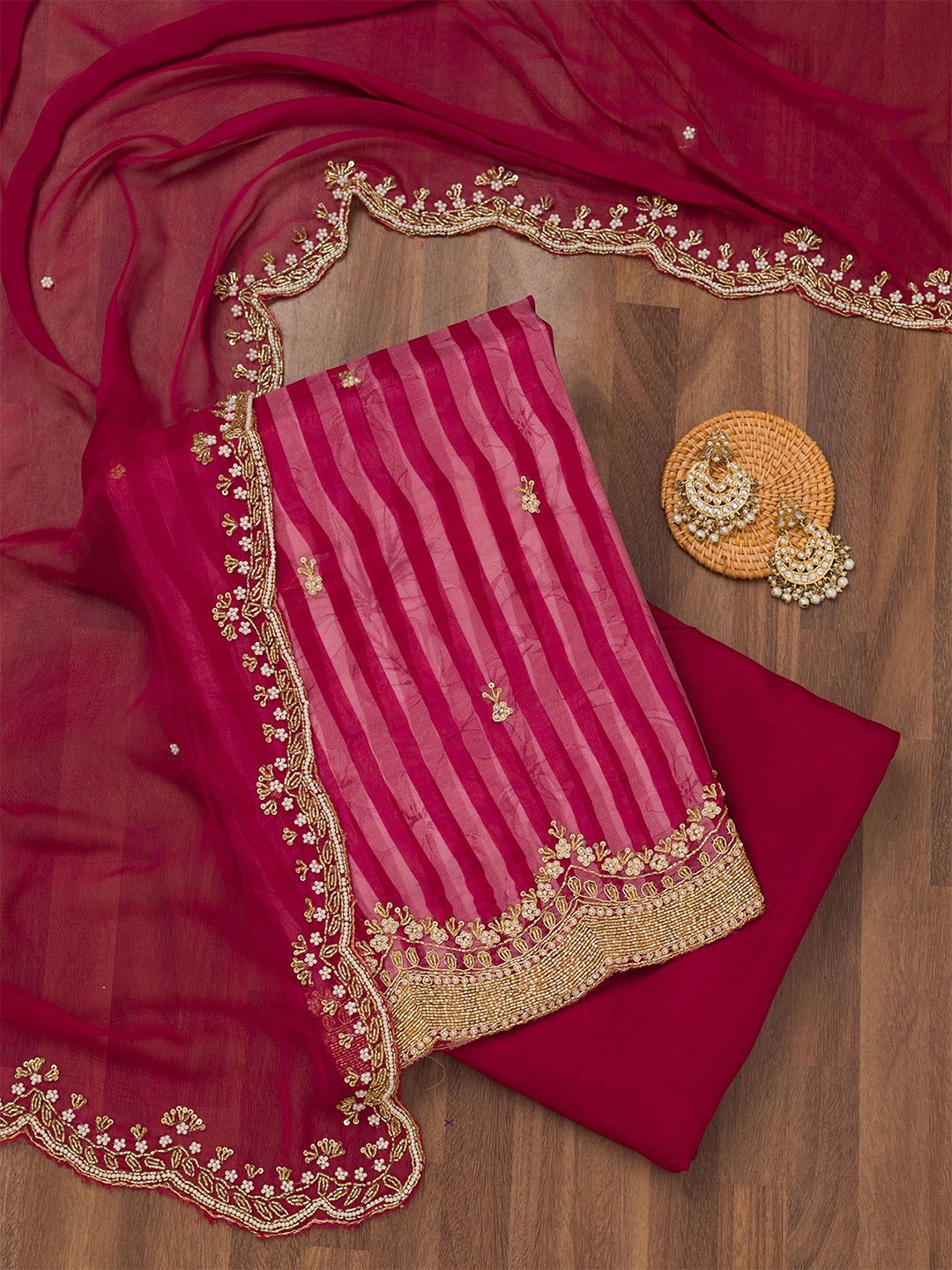 

Koskii Embellished Unstitched Dress Material, Pink