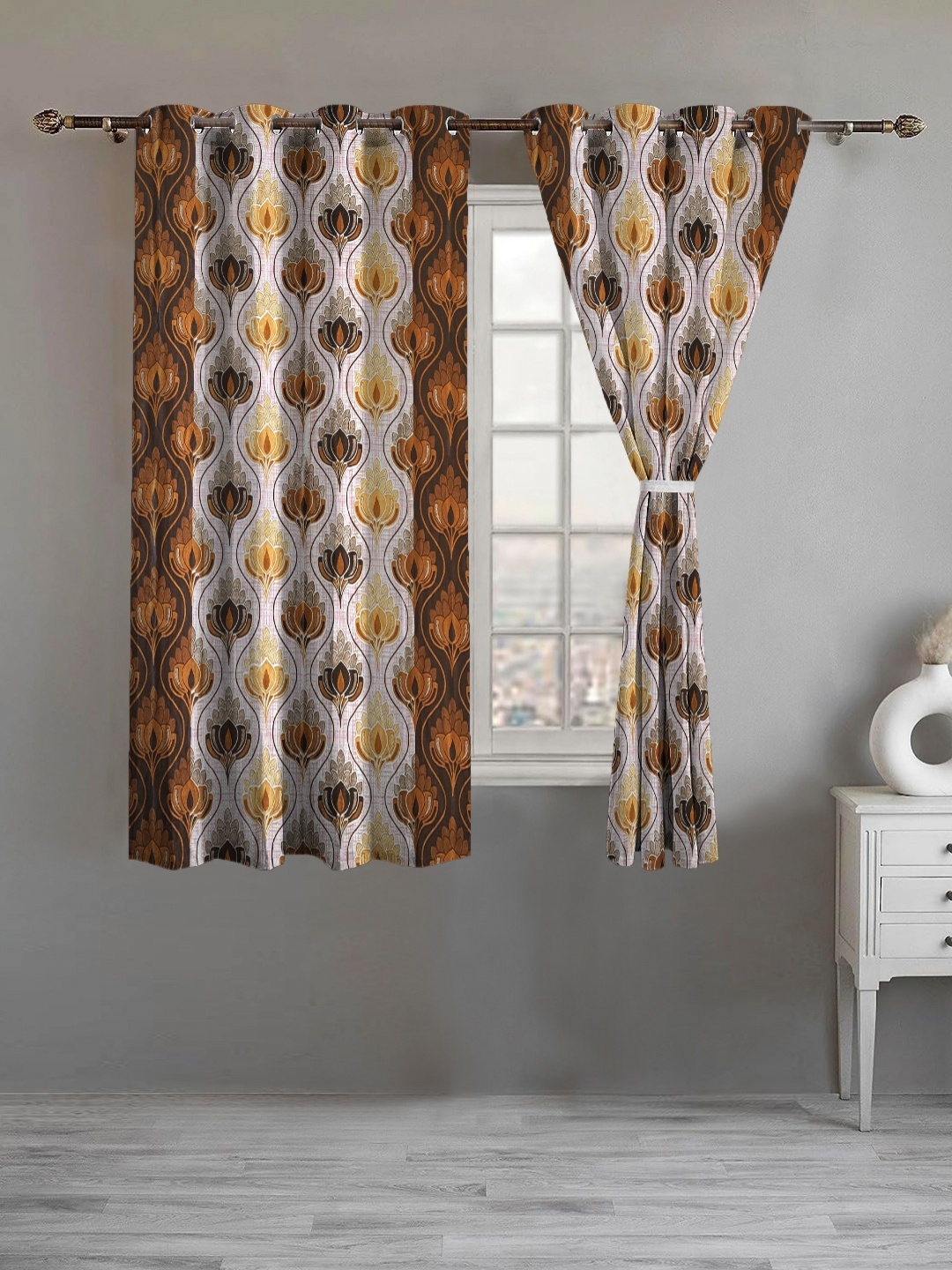 

Lunar Days Brown Set of 2 Floral Room Darkening Window Curtain