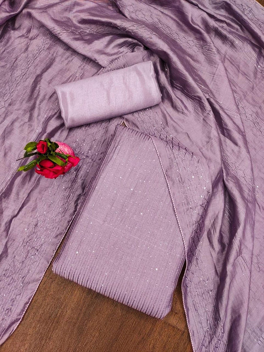 

mimi design Unstitched Dress Material, Mauve