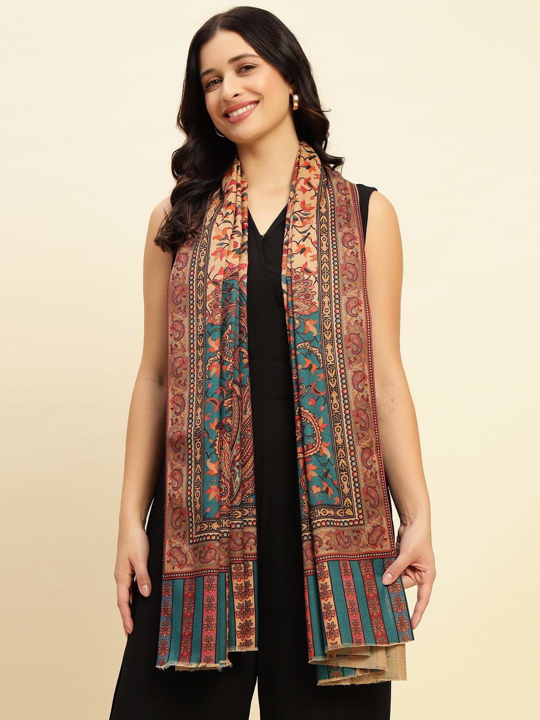 

WEAVERS VILLA Women Ethnic Motifs Printed Shawl, Green
