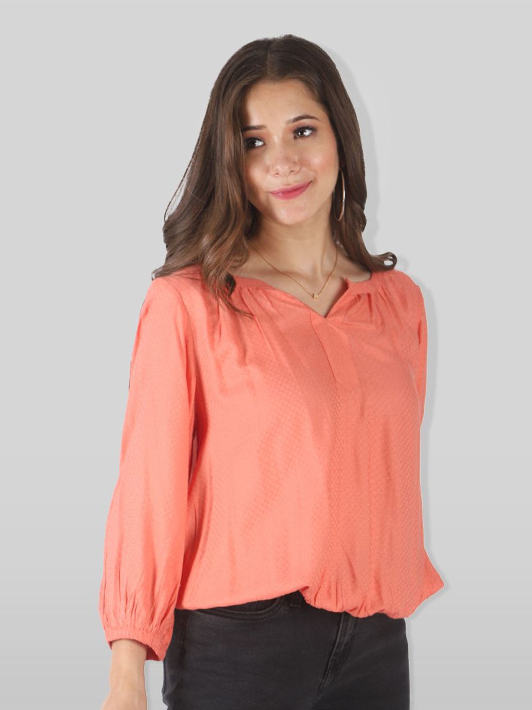 

all about you Women Round Neck Puff Sleeve Top, Peach