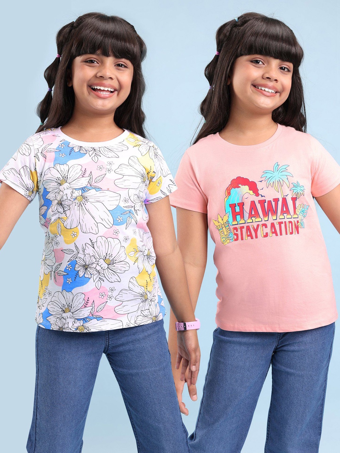 

Honeyhap Girls 2 Printed Raw Edge T-shirt, White