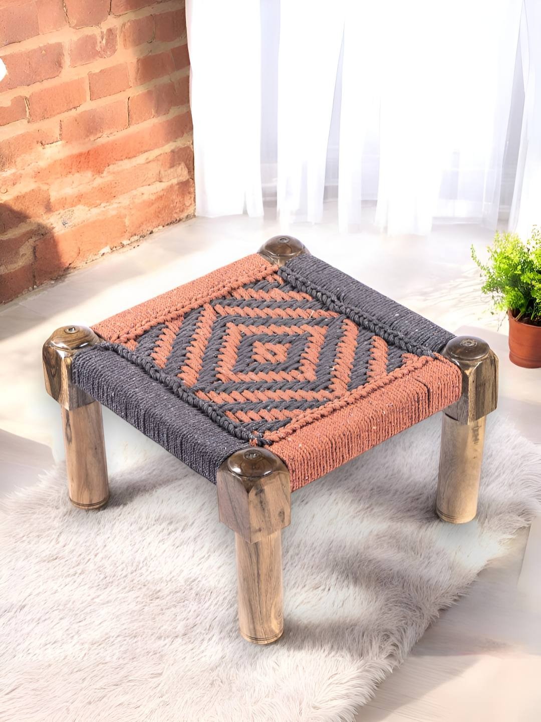 

Ikiriya Orange Rope Canning Square Maachi Foot Stools