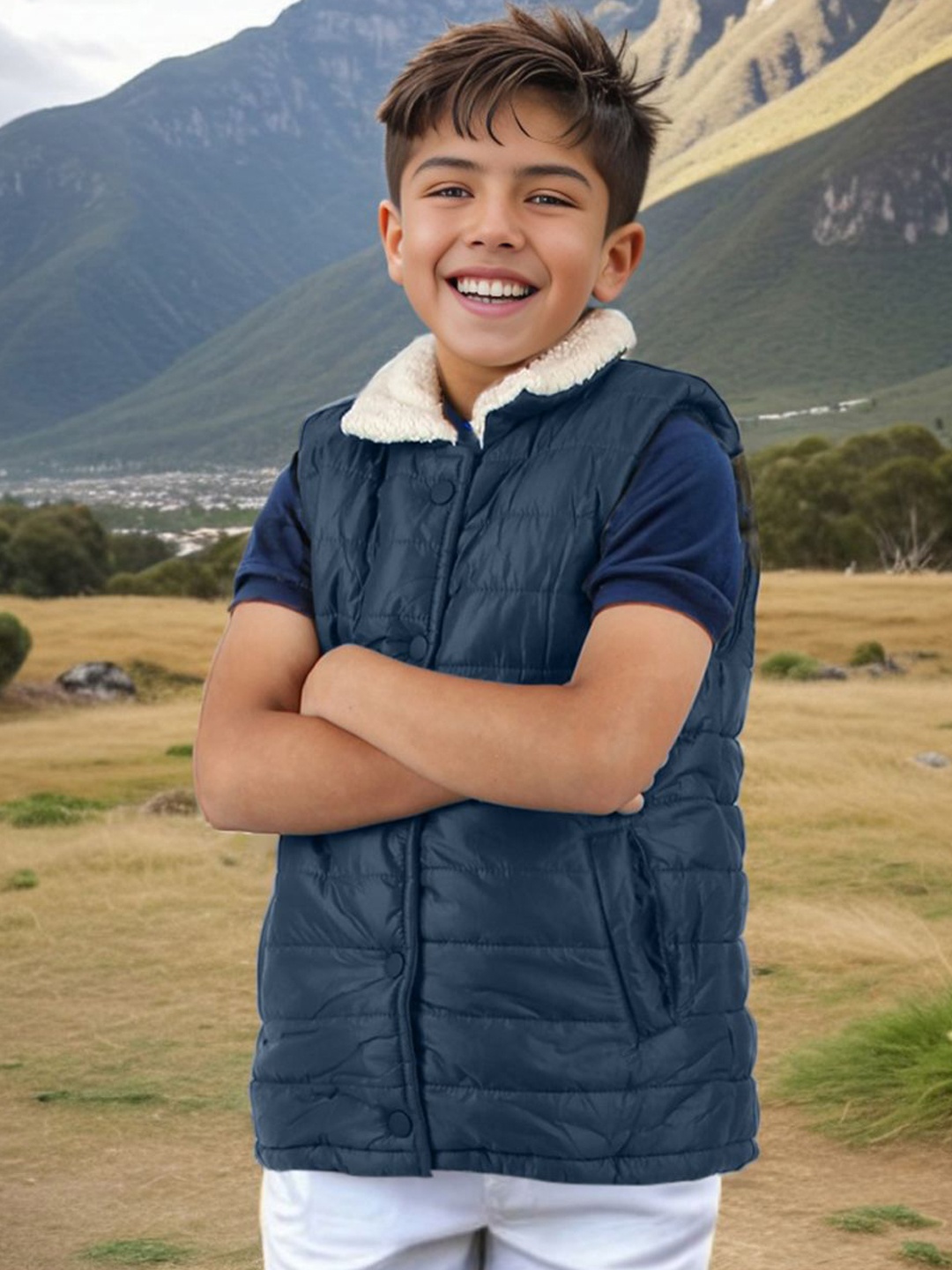 

INCLUD Boys Sleeveless Puffer Jacket, Navy blue