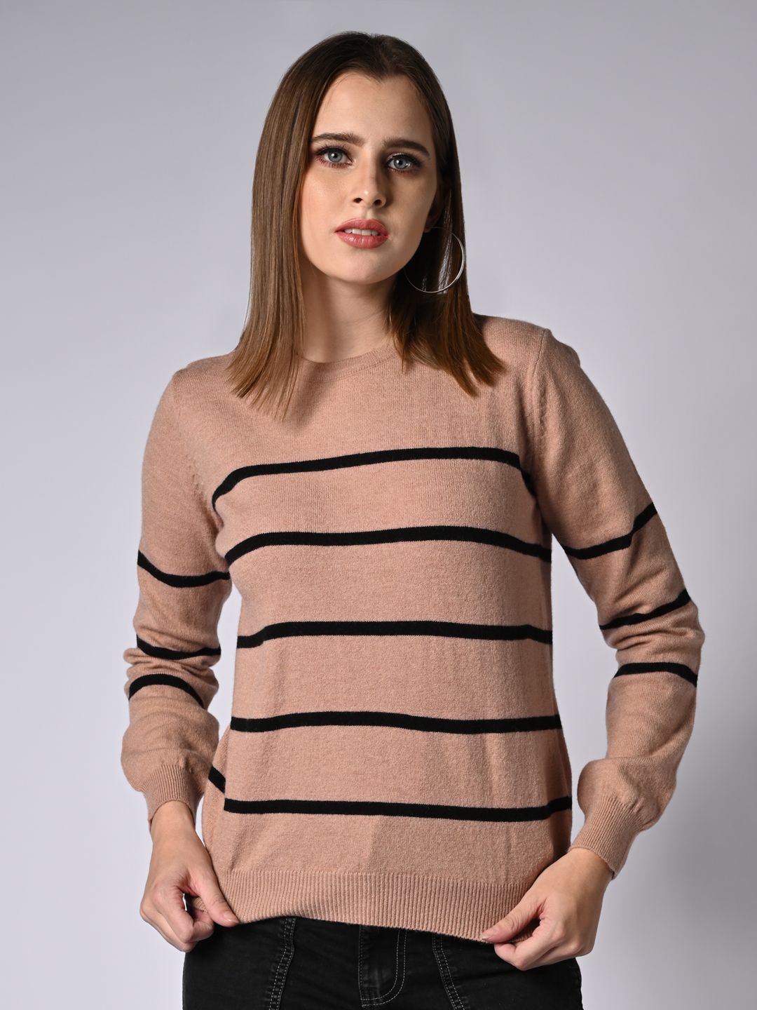 

Kraus Jeans Women Striped Pullover, Brown