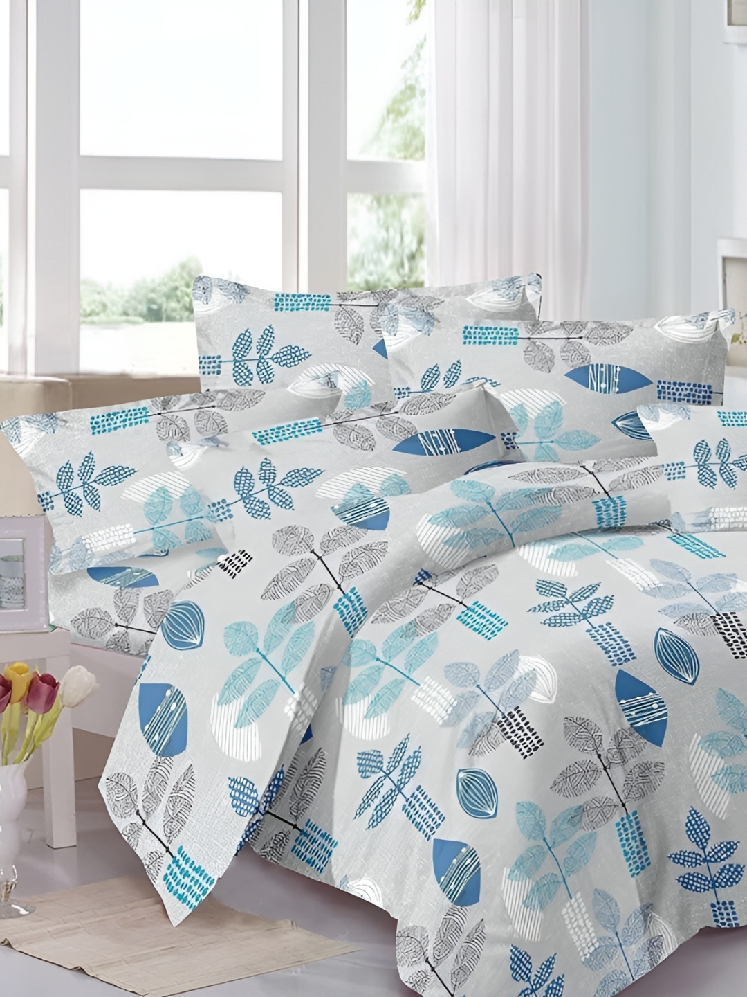 

Trance Home Linen Pure Cotton Printed Queen Rajai Cover/Blanket Cover/Quilt Cover with Zipper, Blue