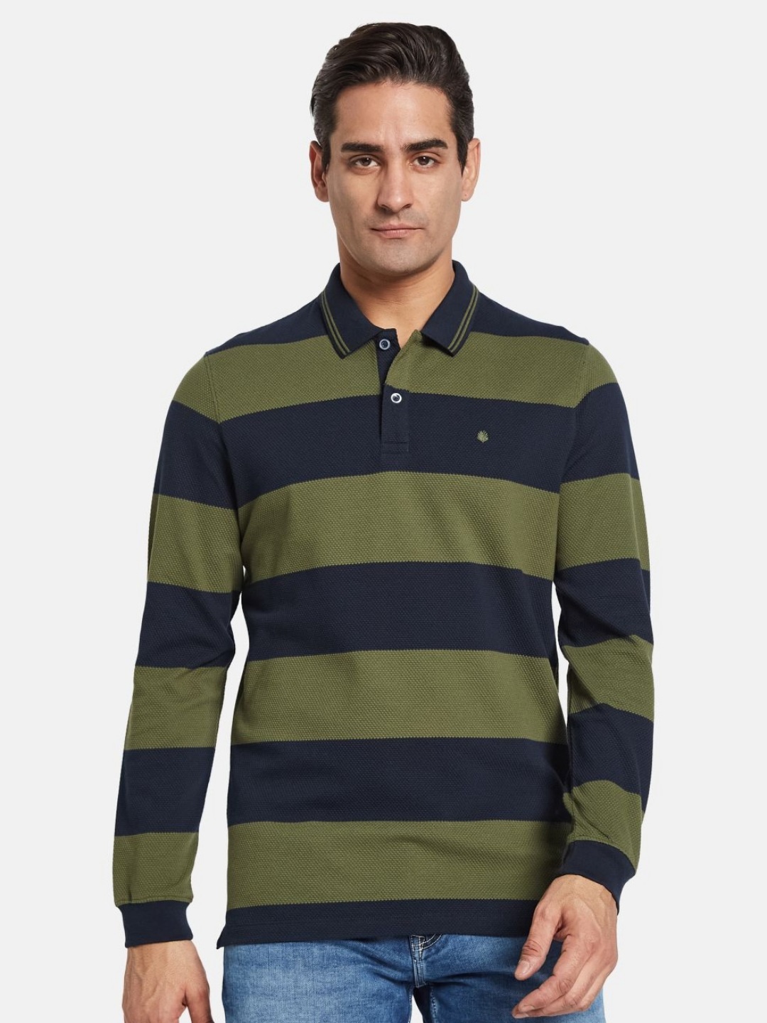 

METTLE Men Colourblocked Polo Collar T-shirt, Olive