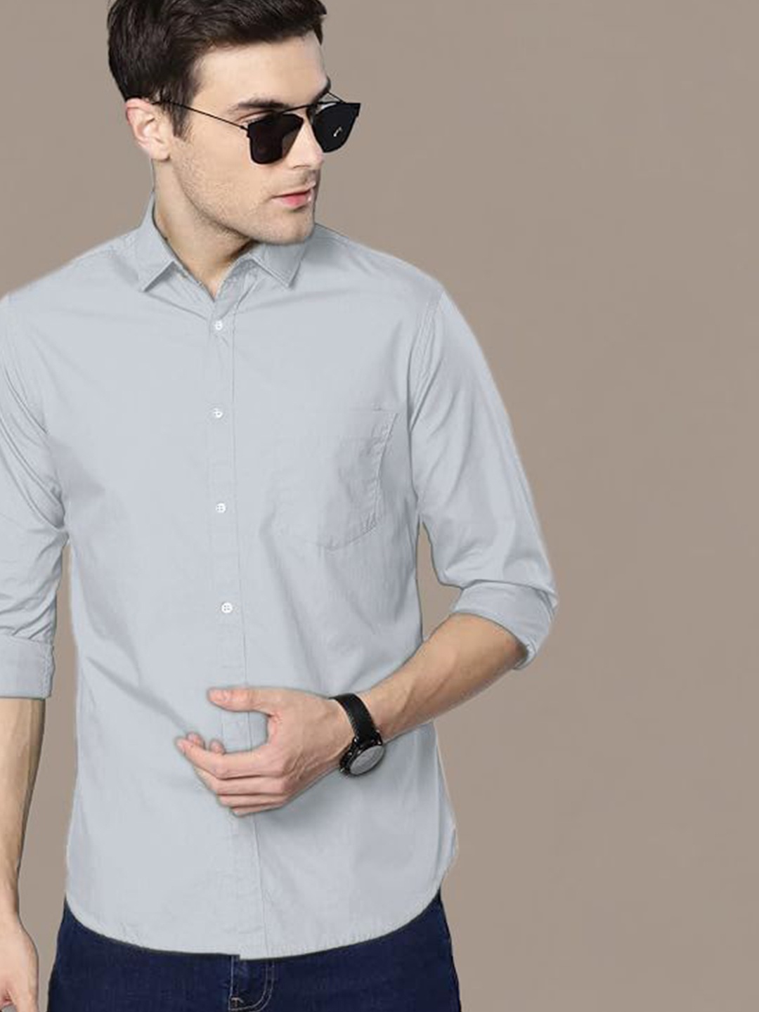 

ADWYN PETER Men Classic Spread Collar Solid Cotton Casual Shirt, Grey