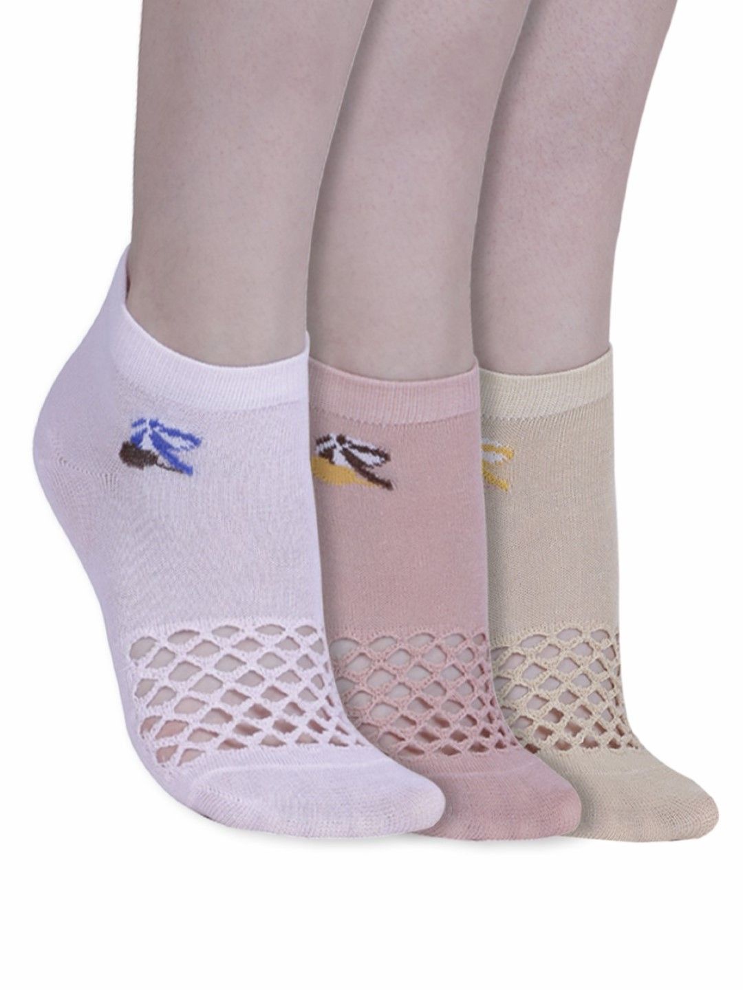 

Dollar Pack Of 3 Self-Design Ankle-Length Cotton Socks, Pink